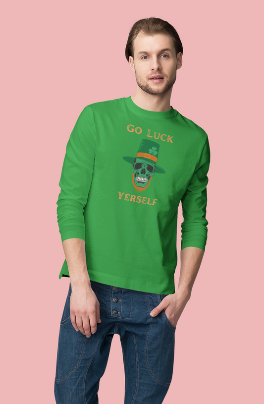 "Go Luck Yerself" Long Sleeve Tee – Emerald Skull Graphic