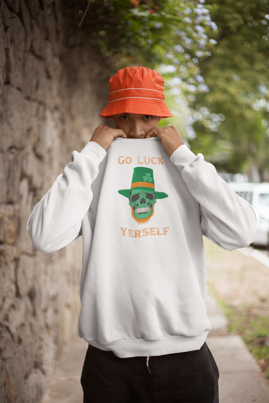 "Go Luck Yerself" Relaxed Fit Sweatshirt – Vintage Emerald Skull