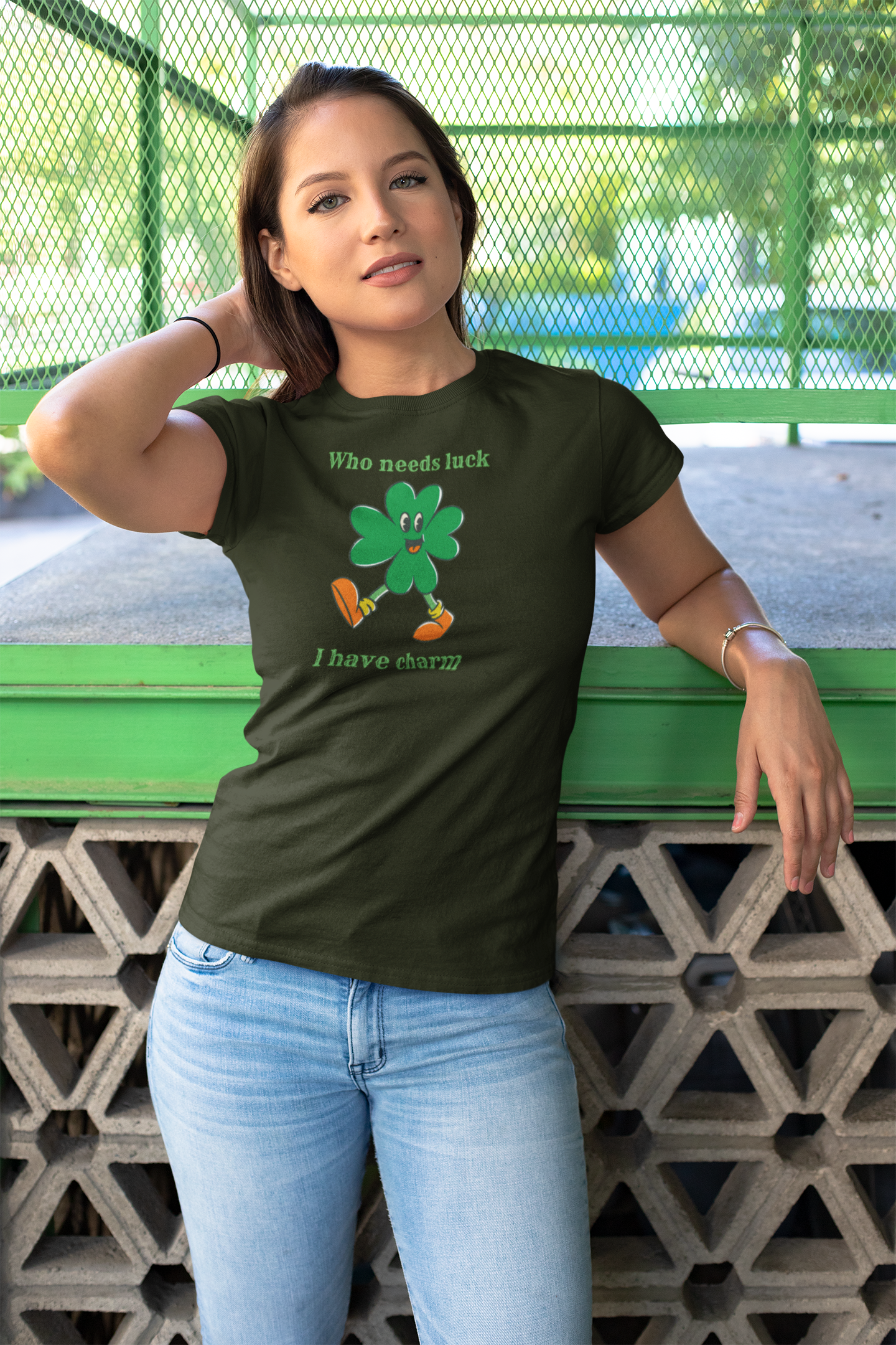 "Who Needs Luck" Graphic Tee – Cheerful Shamrock Character