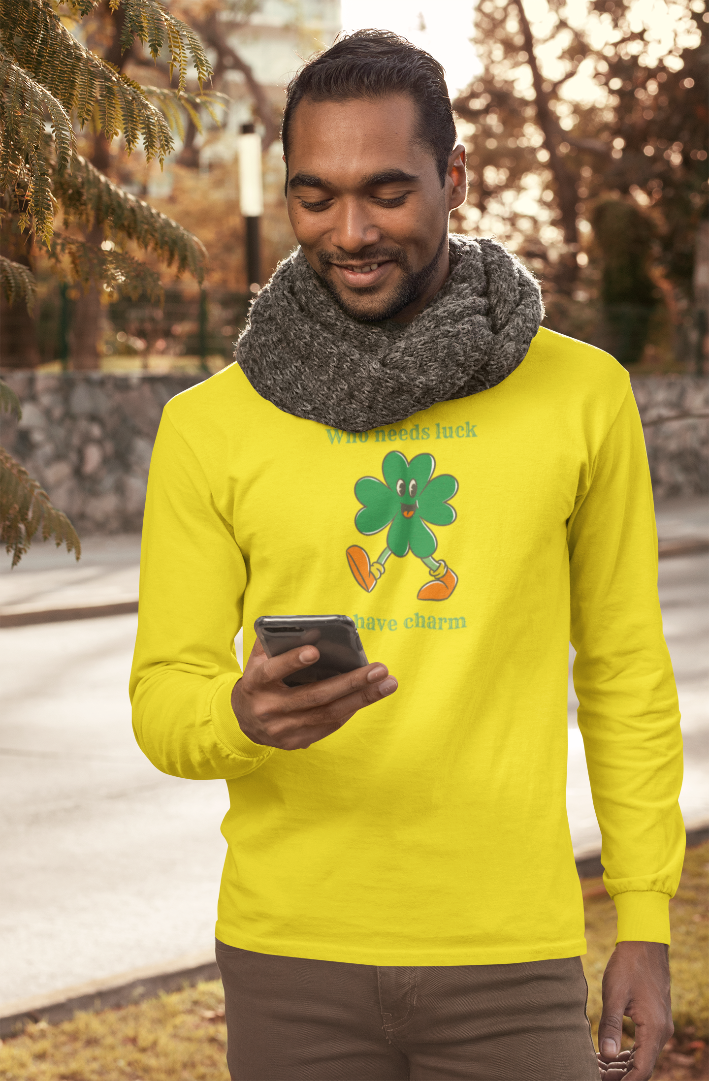 "I Have Charm" Long Sleeve Tee – Vintage Four-Leaf Character