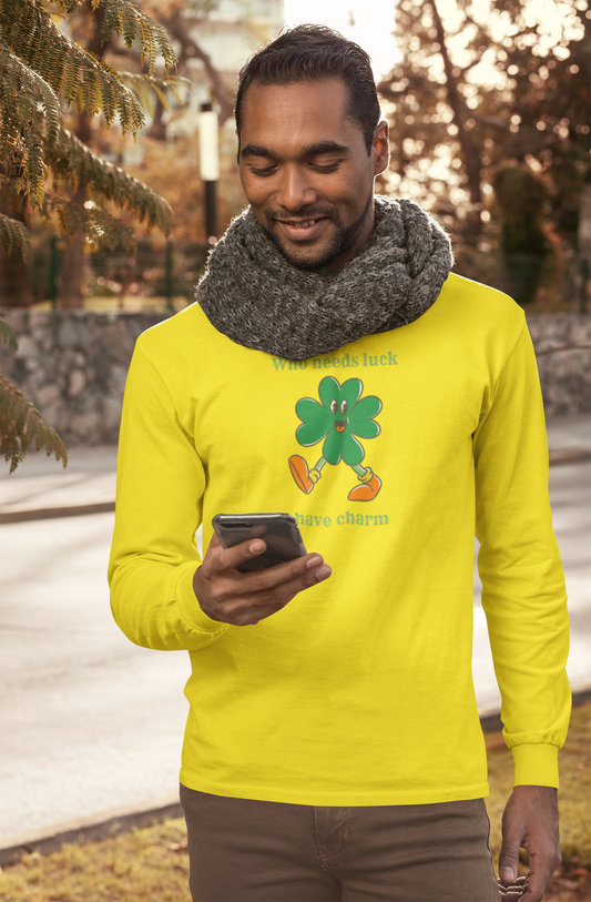 "I Have Charm" Long Sleeve Tee – Vintage Four-Leaf Character