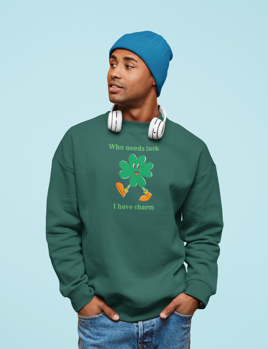 "I Have Charm" Relaxed Fit Sweatshirt – Smiling Shamrock Graphic