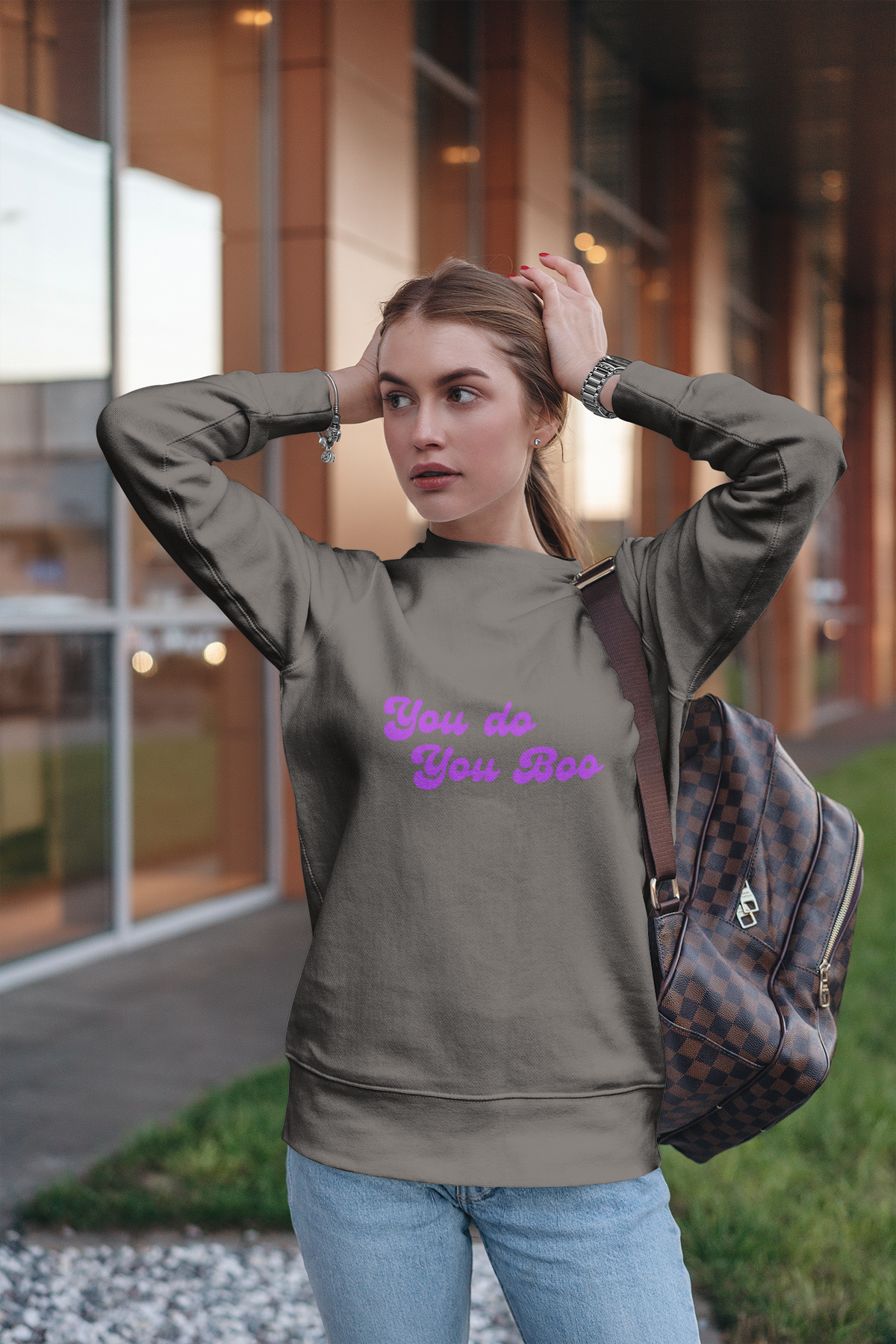 Crewneck Sweatshirt — "You Do You Boo" Retro Script Casual Pullover