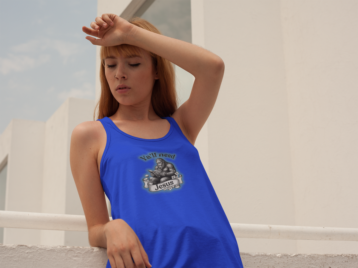Y’all Need Jesus Bigfoot Women’s Racerback Tank