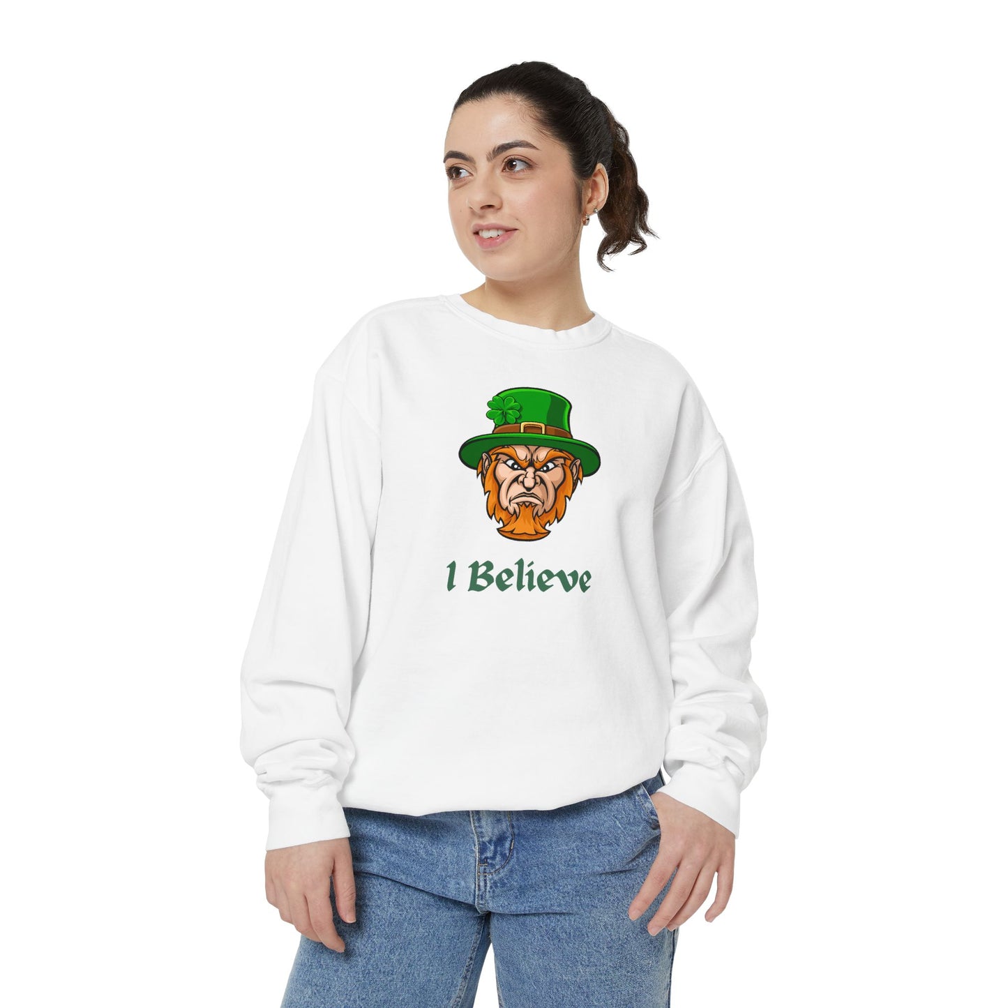 "I Believe" Relaxed Fit Sweatshirt – Bold Leprechaun Graphic
