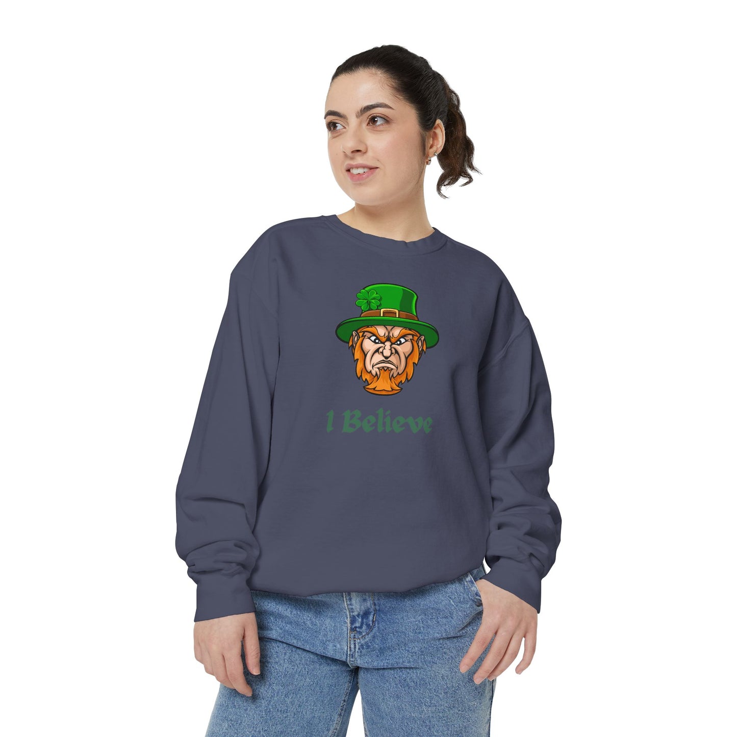 "I Believe" Relaxed Fit Sweatshirt – Bold Leprechaun Graphic