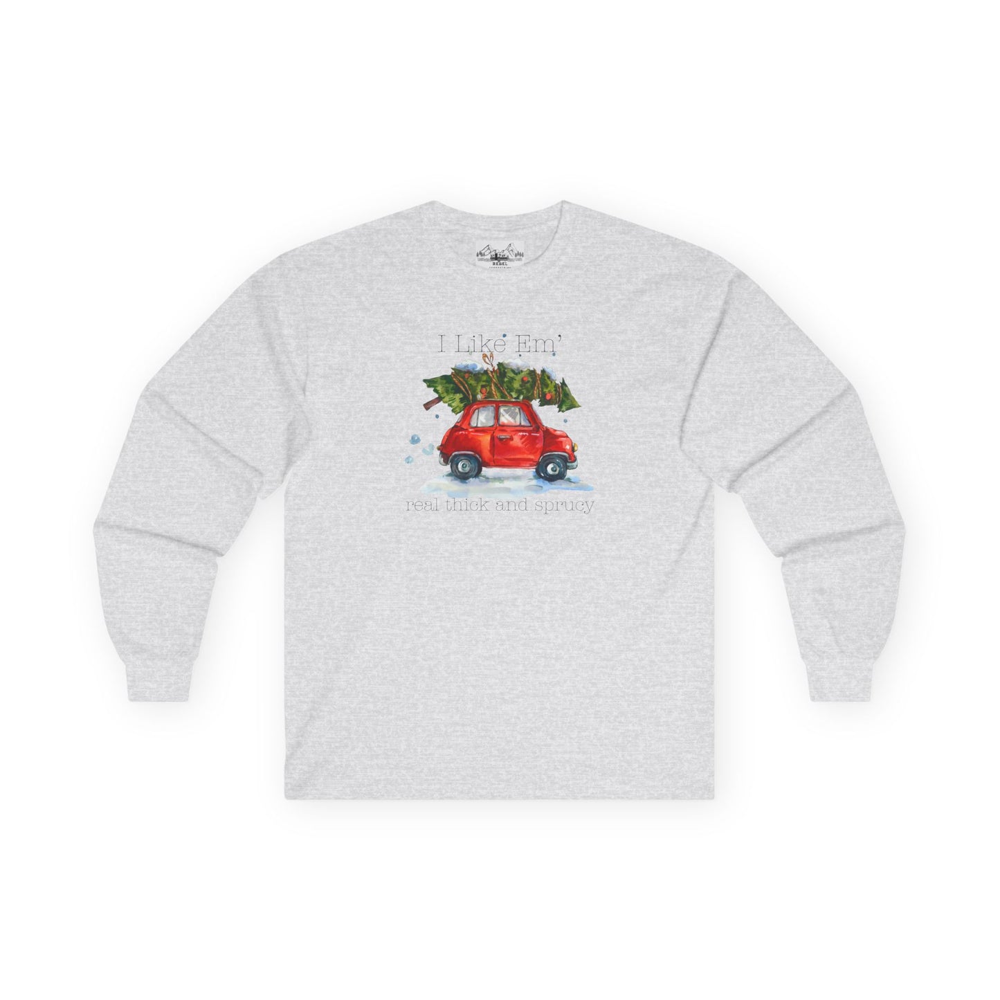 I Like 'Em Real Thick and Sprucy Ultra Cotton Long Sleeve Tee | Watercolor Retro Car & Tree