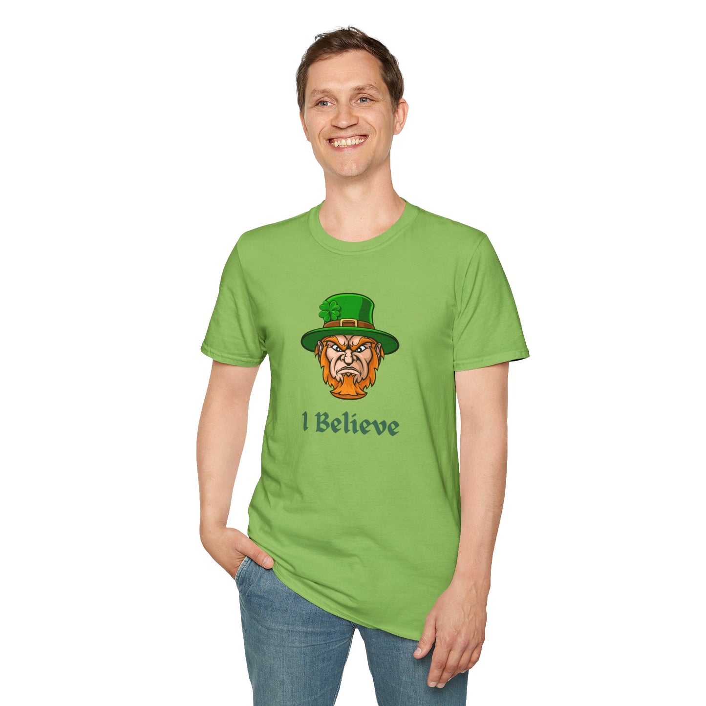 "I Believe" Angry Leprechaun Graphic Tee – Playful Celtic Spirit