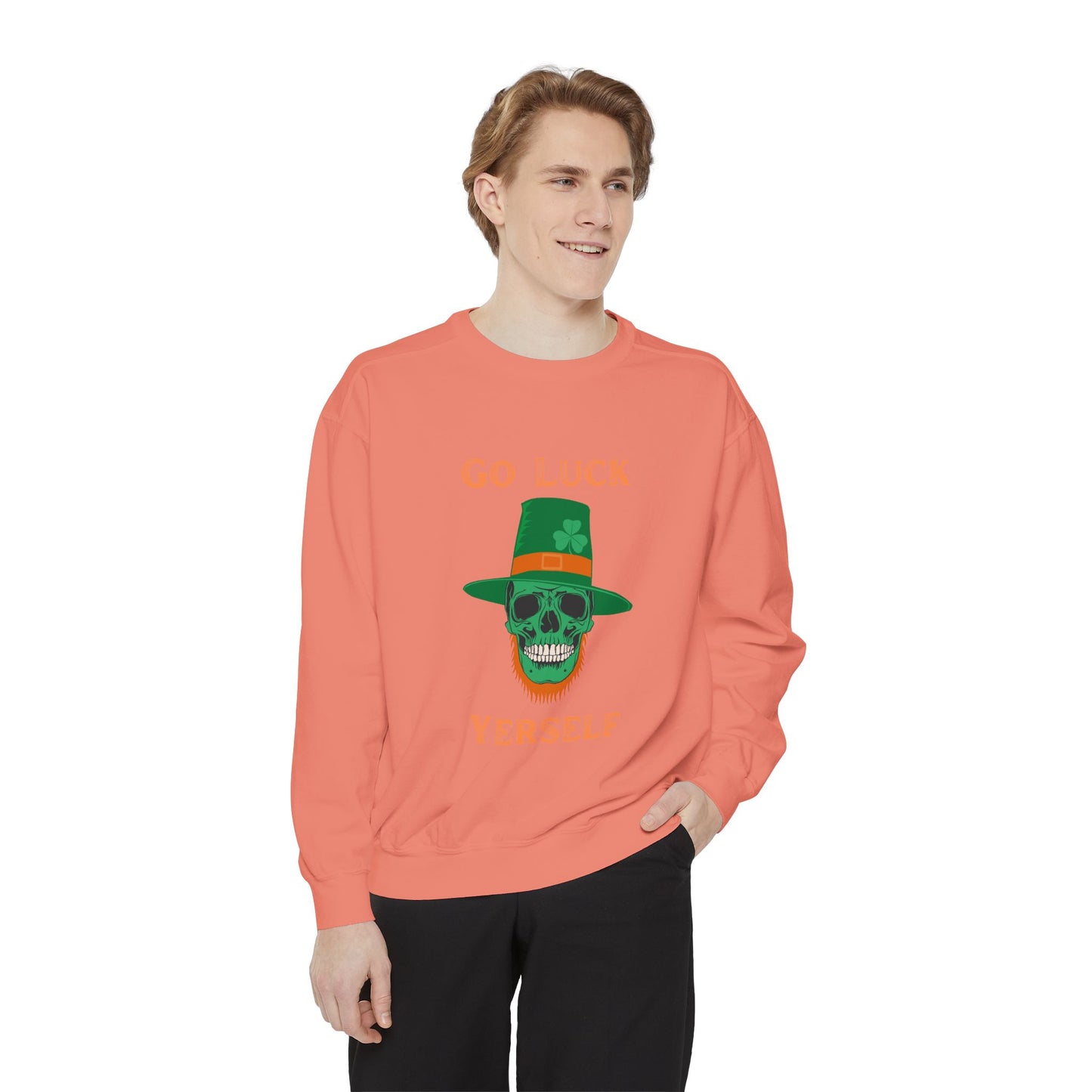 "Go Luck Yerself" Relaxed Fit Sweatshirt – Vintage Emerald Skull