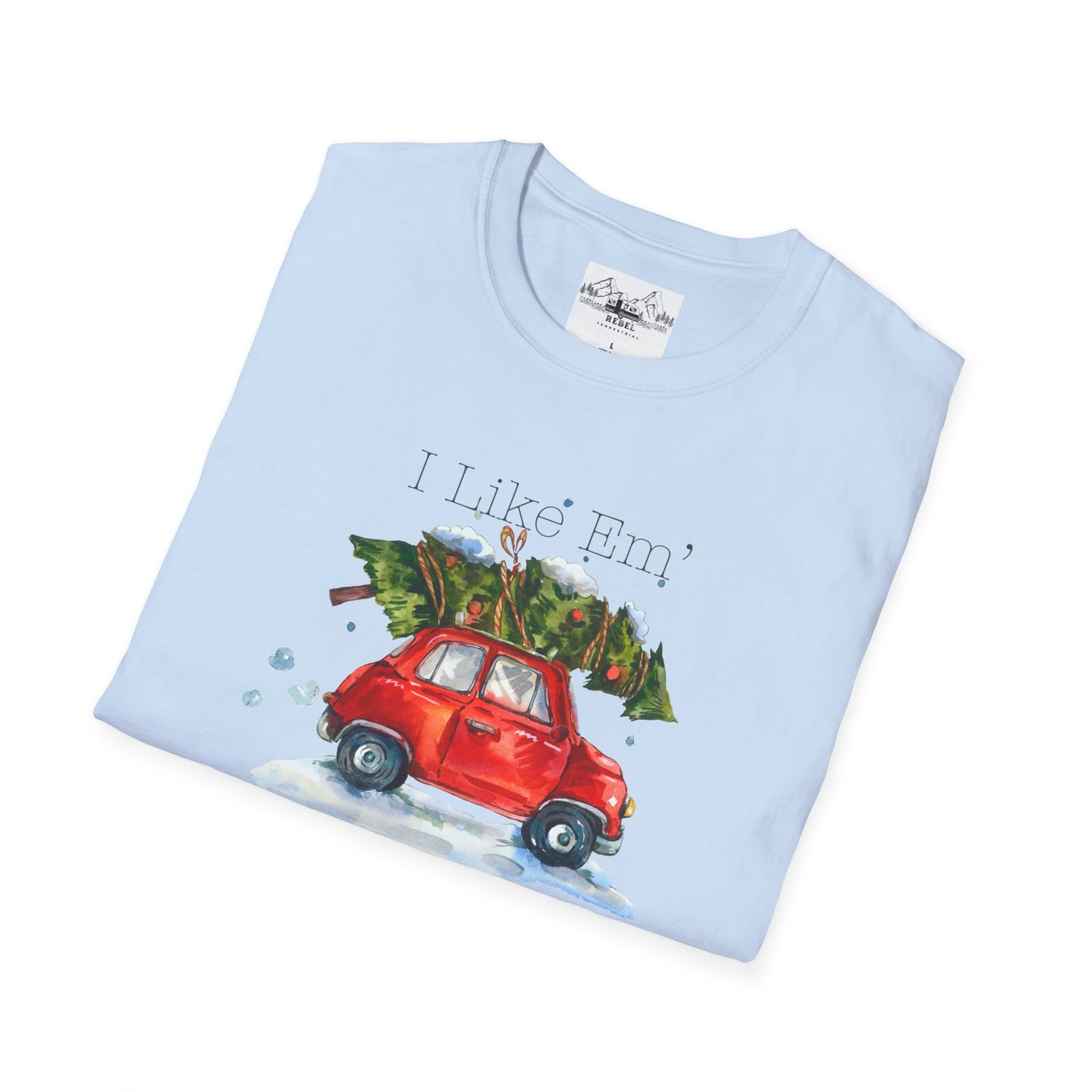I Like 'Em Real Thick and Sprucy T-Shirt | Watercolor Retro Car & Tree