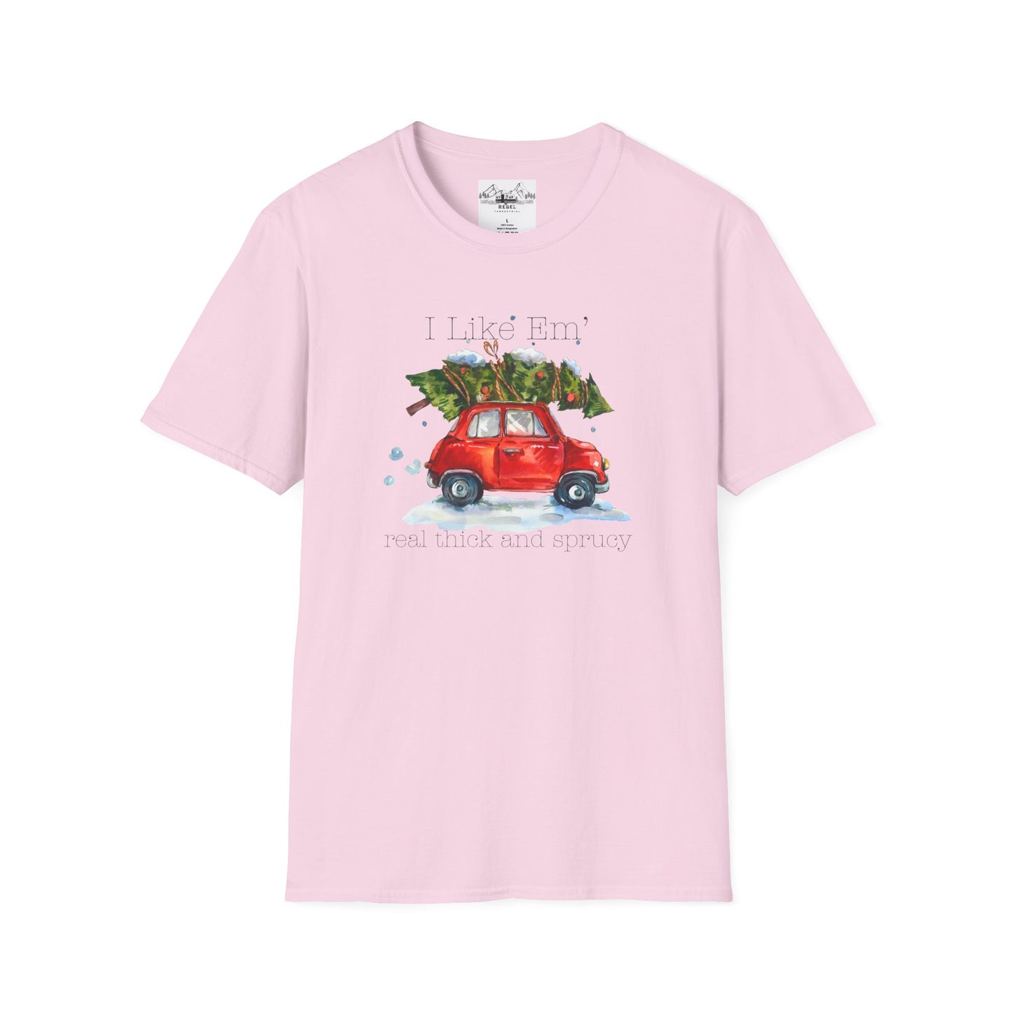 I Like 'Em Real Thick and Sprucy T-Shirt | Watercolor Retro Car & Tree