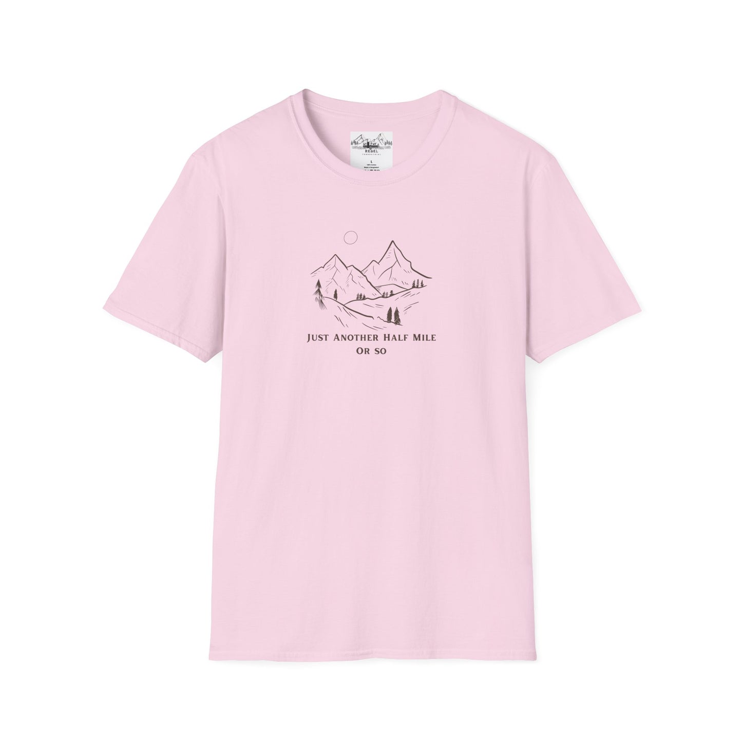 Just Another Half Mile or So | Minimalist Mountain Scene Unisex Softstyle T-Shirt