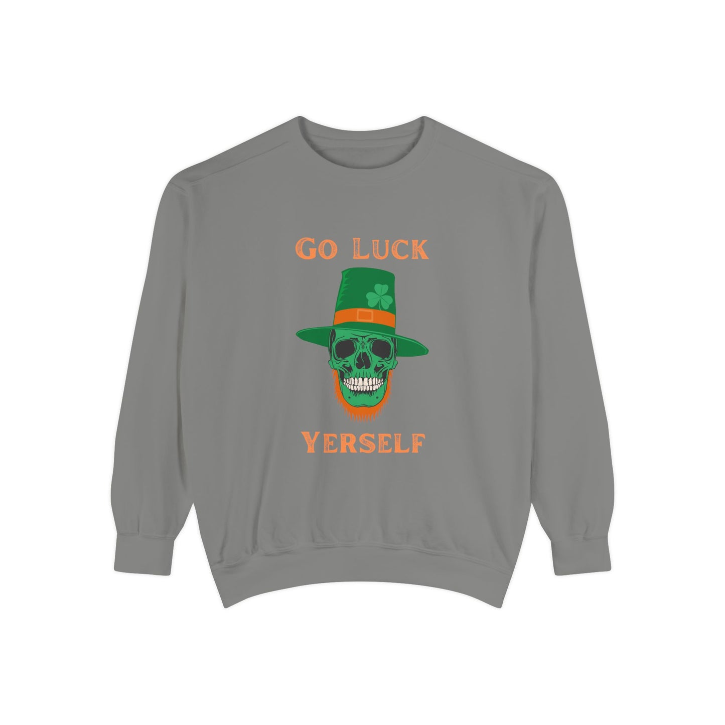 "Go Luck Yerself" Relaxed Fit Sweatshirt – Vintage Emerald Skull