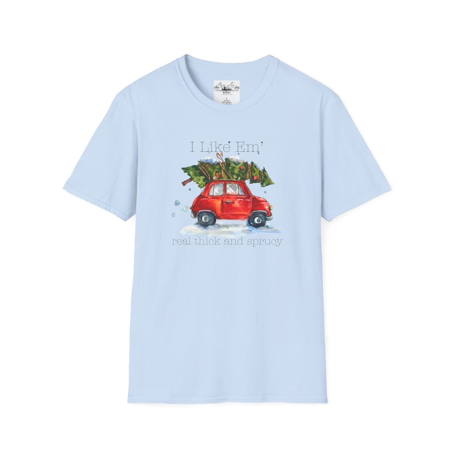 I Like 'Em Real Thick and Sprucy T-Shirt | Watercolor Retro Car & Tree