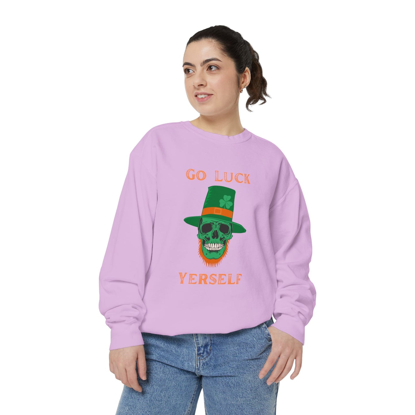 "Go Luck Yerself" Relaxed Fit Sweatshirt – Vintage Emerald Skull