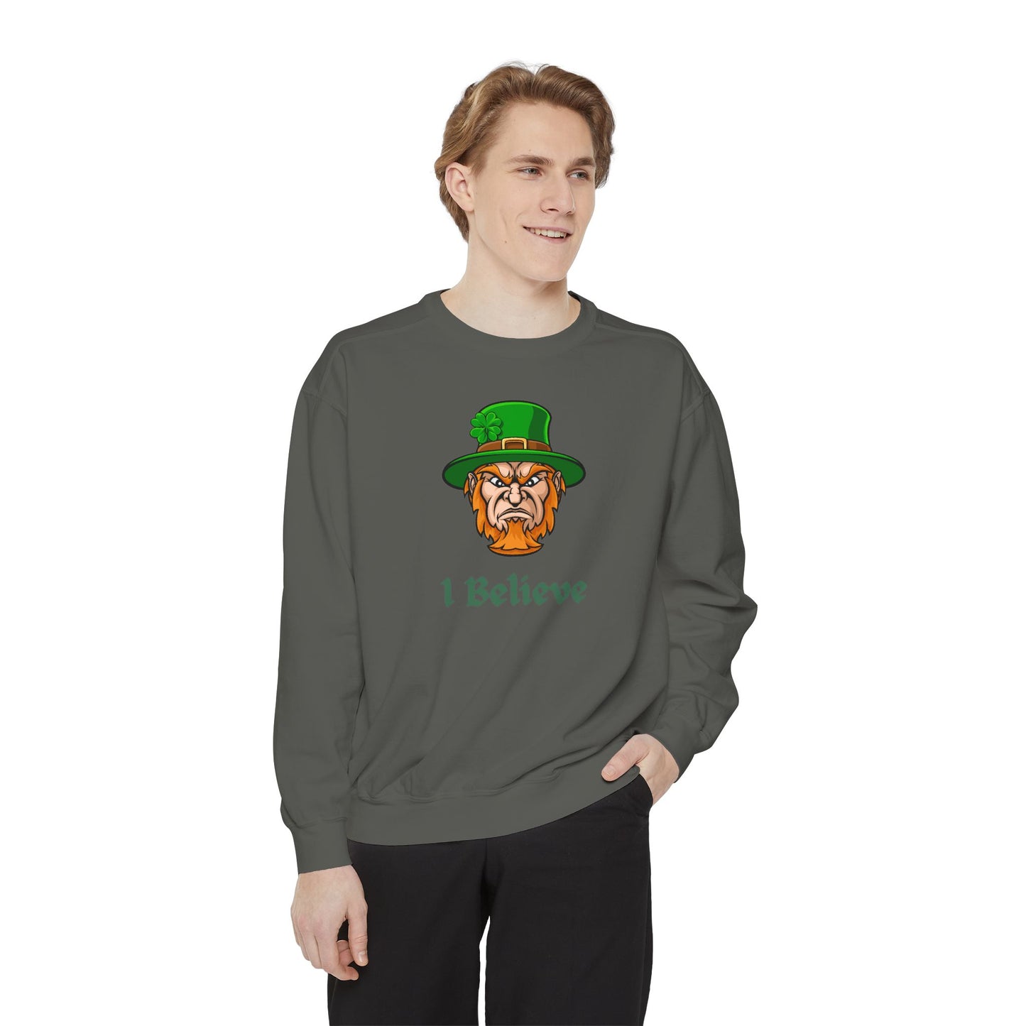 "I Believe" Relaxed Fit Sweatshirt – Bold Leprechaun Graphic