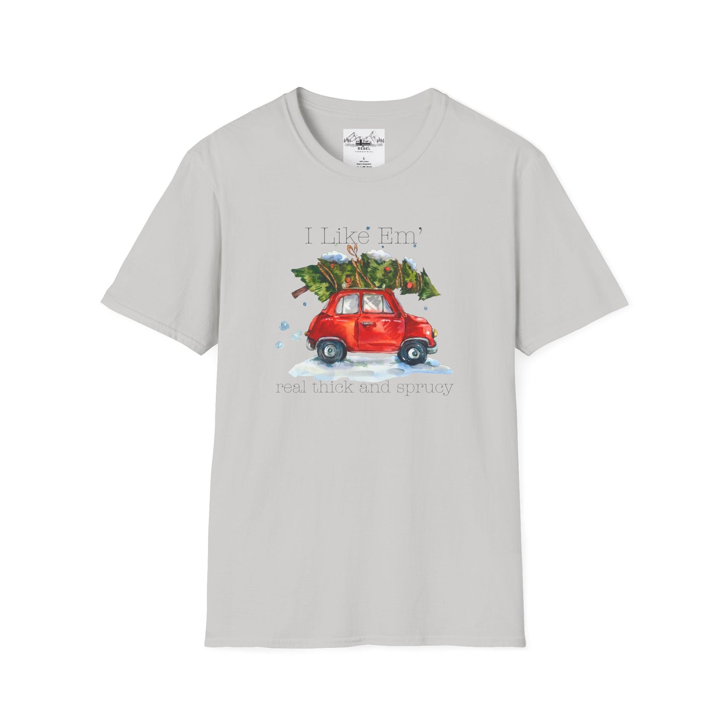 I Like 'Em Real Thick and Sprucy T-Shirt | Watercolor Retro Car & Tree