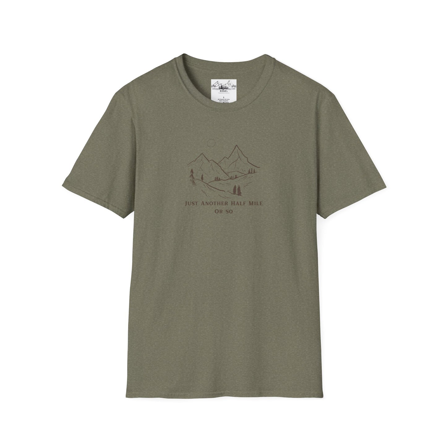 Just Another Half Mile or So | Minimalist Mountain Scene Unisex Softstyle T-Shirt