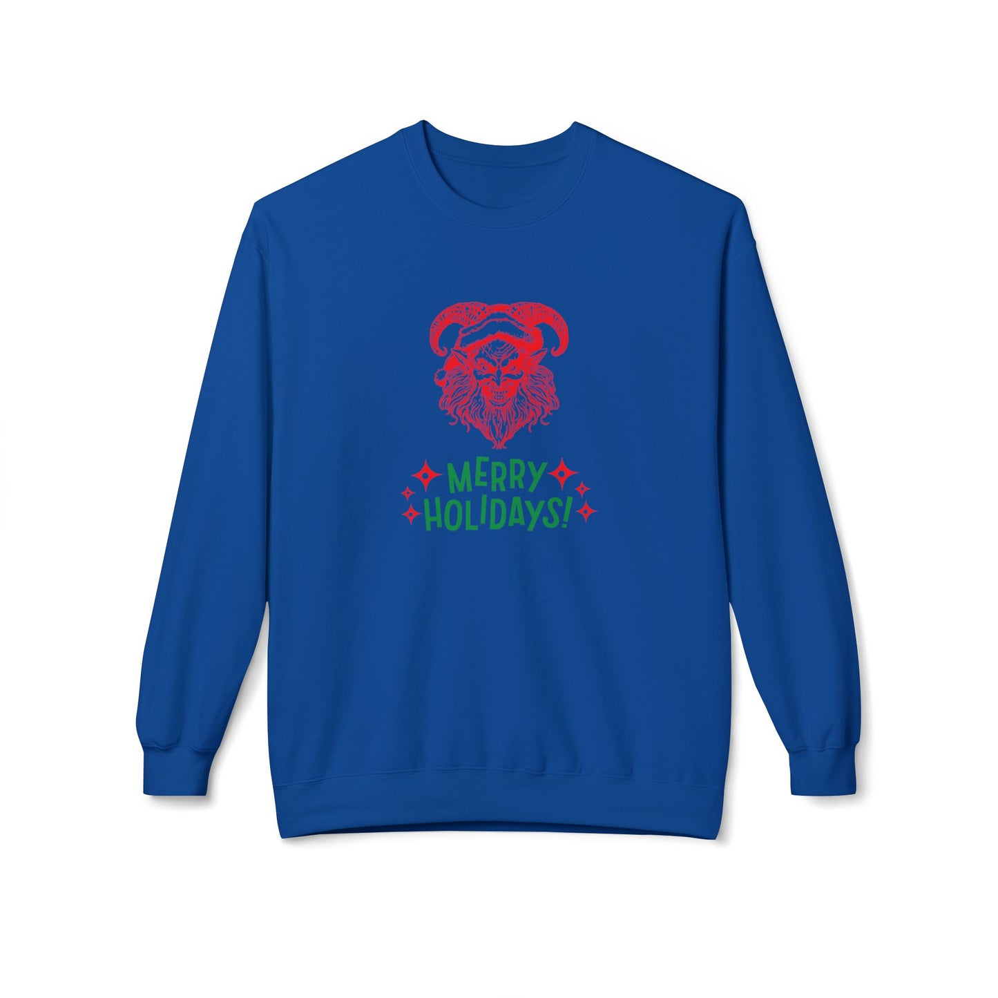 Smiling Krampus "Merry Holidays" Midweight Crewneck Sweatshirt | Cozy Fleece