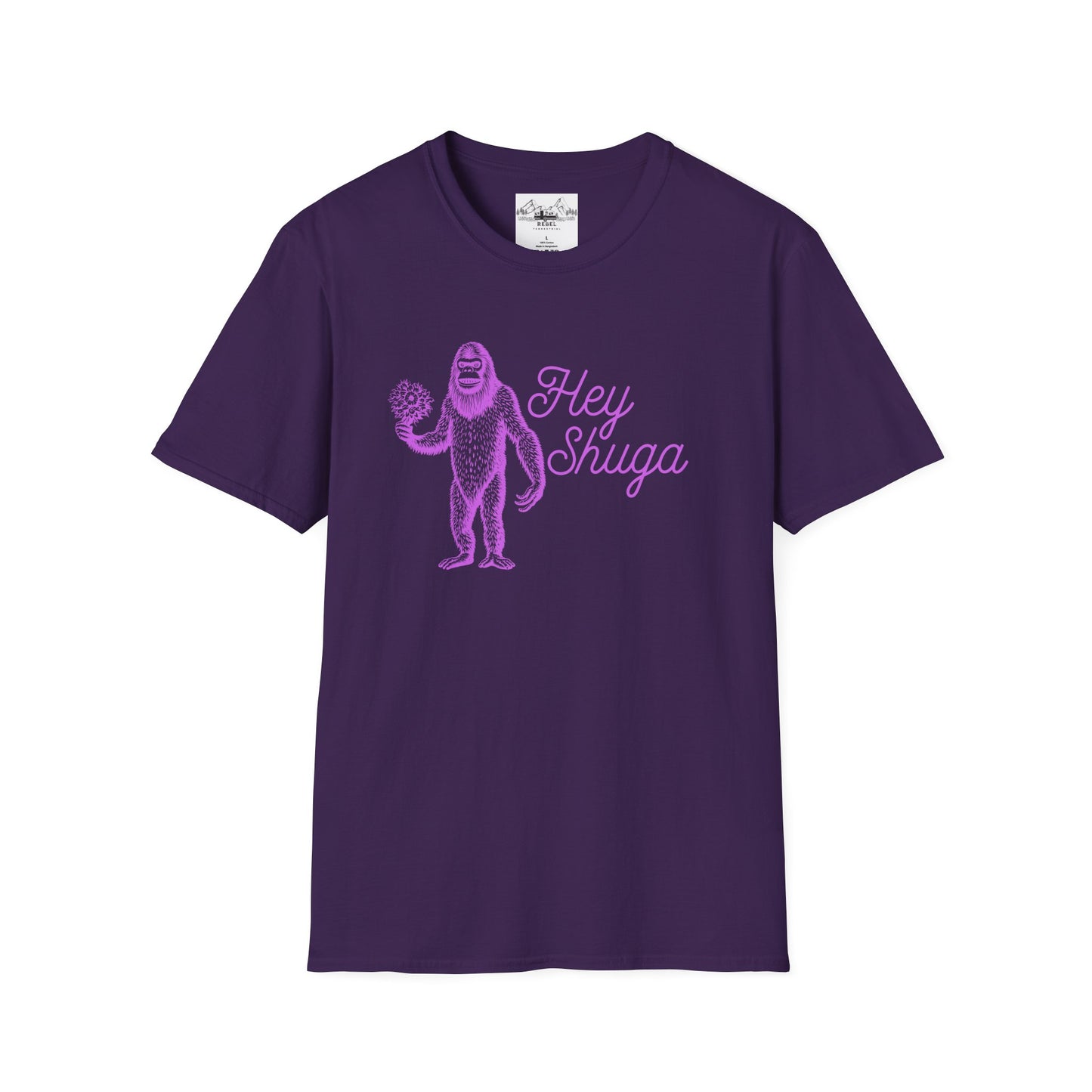 Hey Shuga Bigfoot T-Shirt – Unisex Softstyle Tee in Lurid Pink
