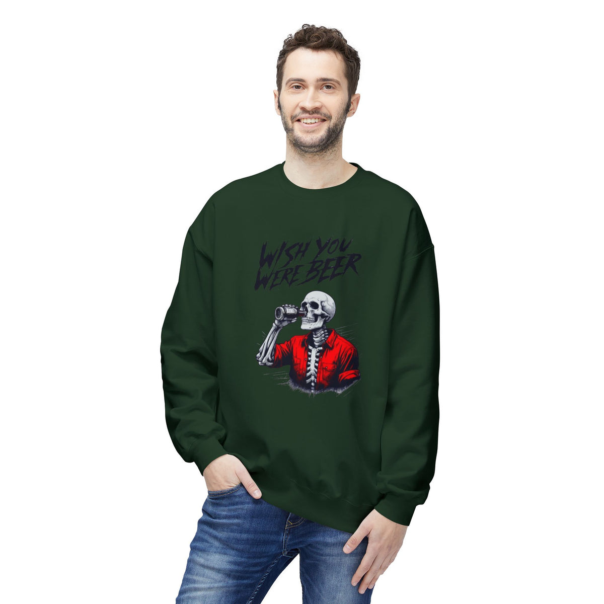 Wish You Were Beer – Skeleton Crewneck Sweatshirt