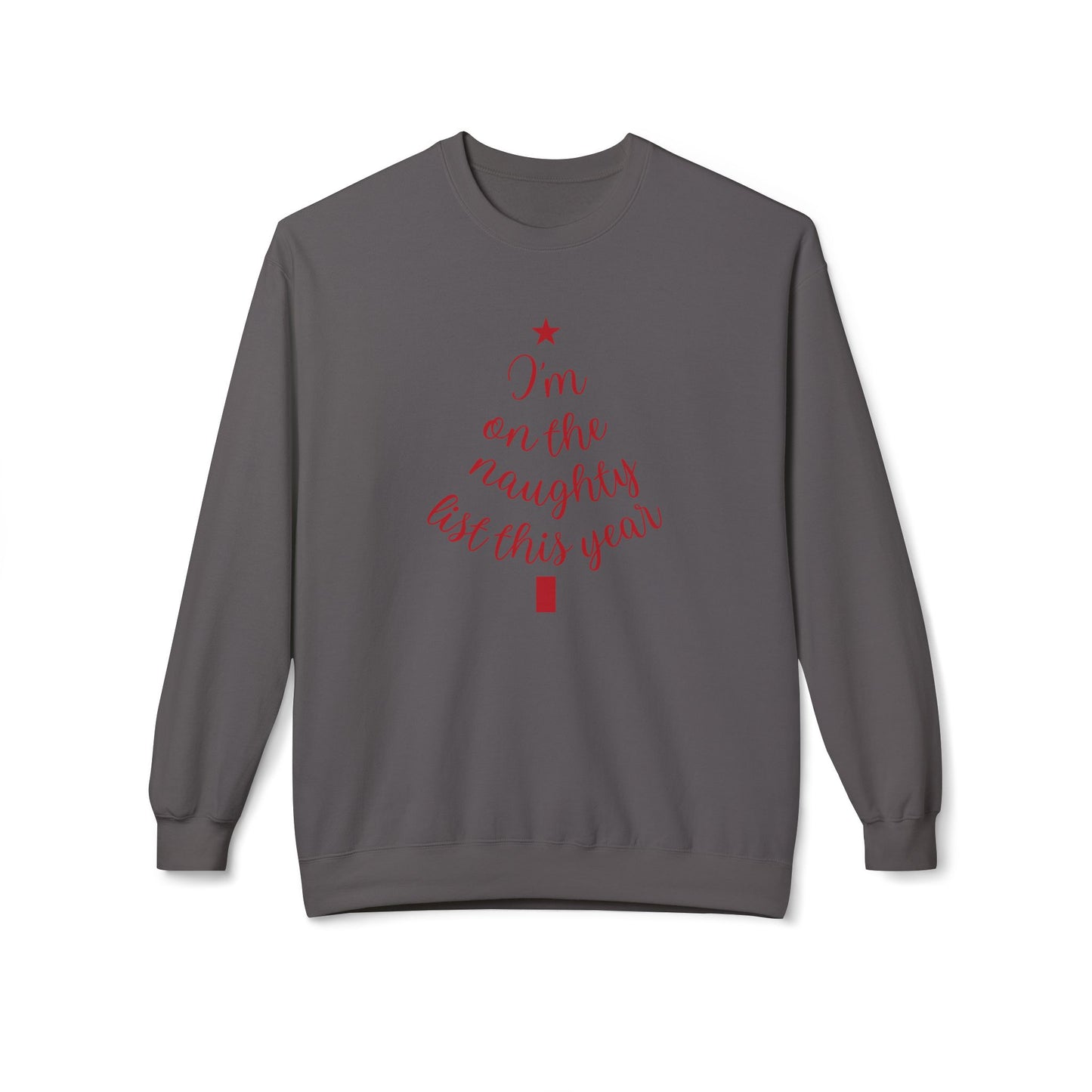 "Naughty List This Year" — Minimalist Tree Script Cozy Crewneck Sweatshirt
