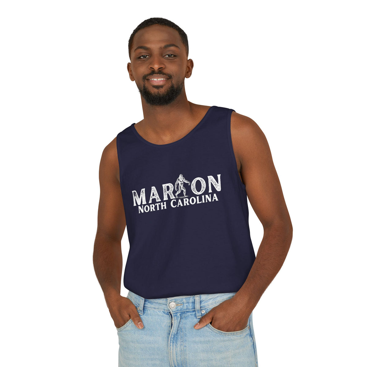 Marion, NC Bigfoot Unisex Garment-Dyed Tank Top | Sasquatch Graphic Tank