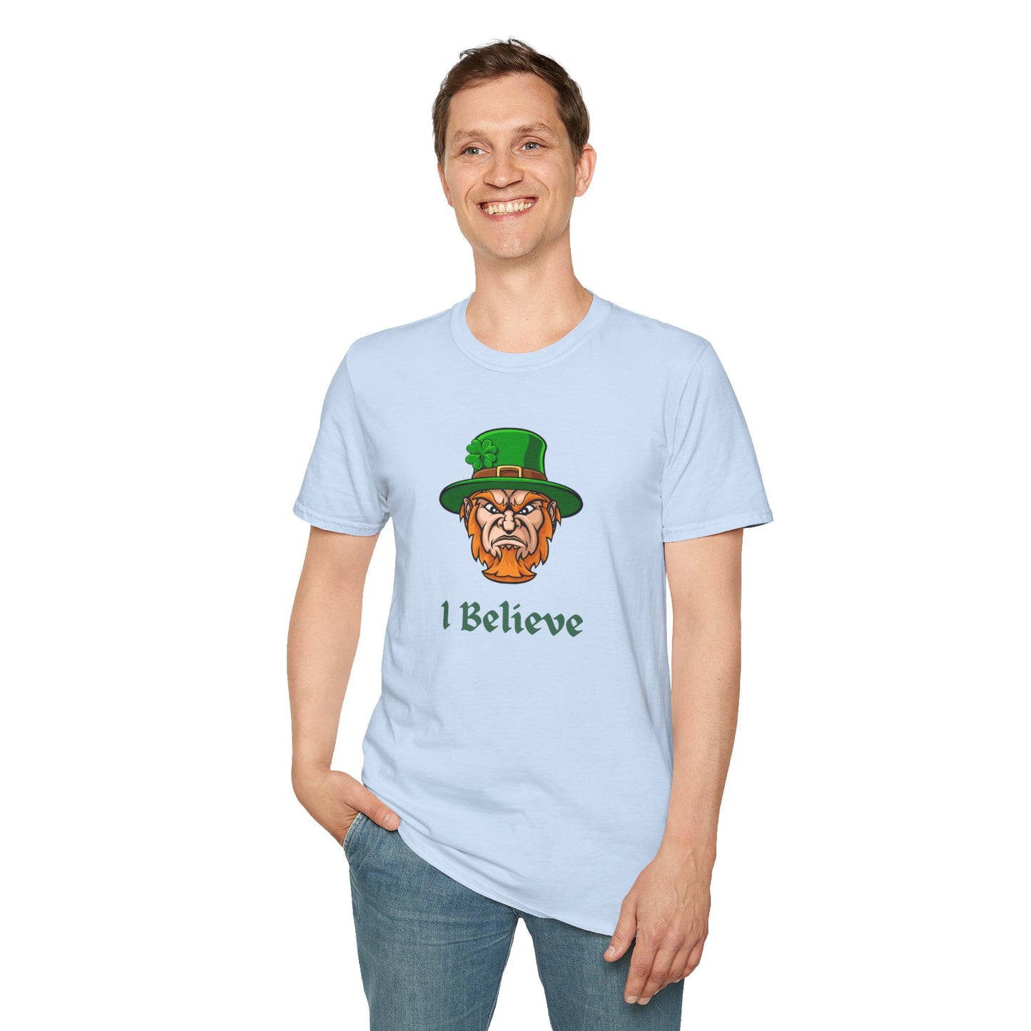 "I Believe" Angry Leprechaun Graphic Tee – Playful Celtic Spirit
