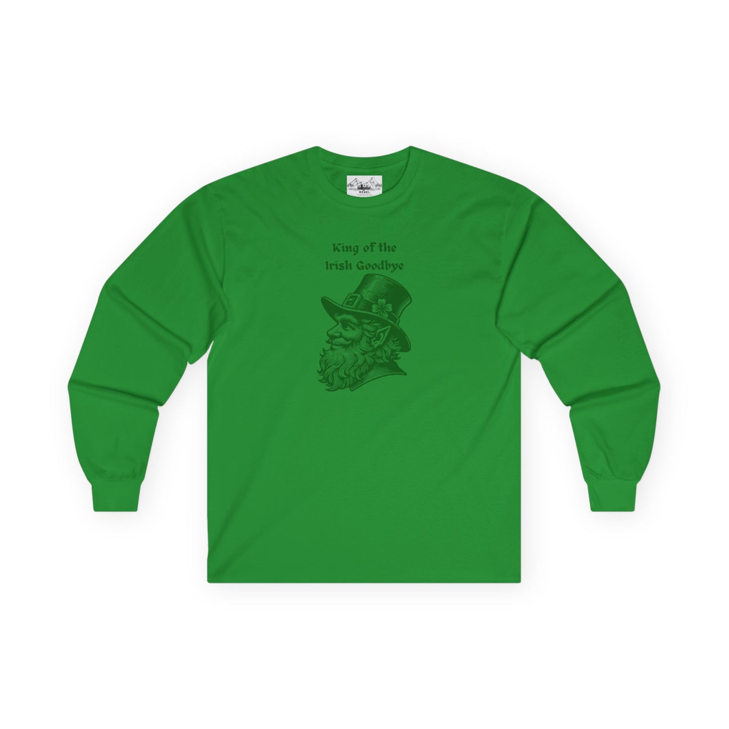"King of the Irish Goodbye" Long Sleeve Tee – Hand-Drawn Leprechaun Graphic