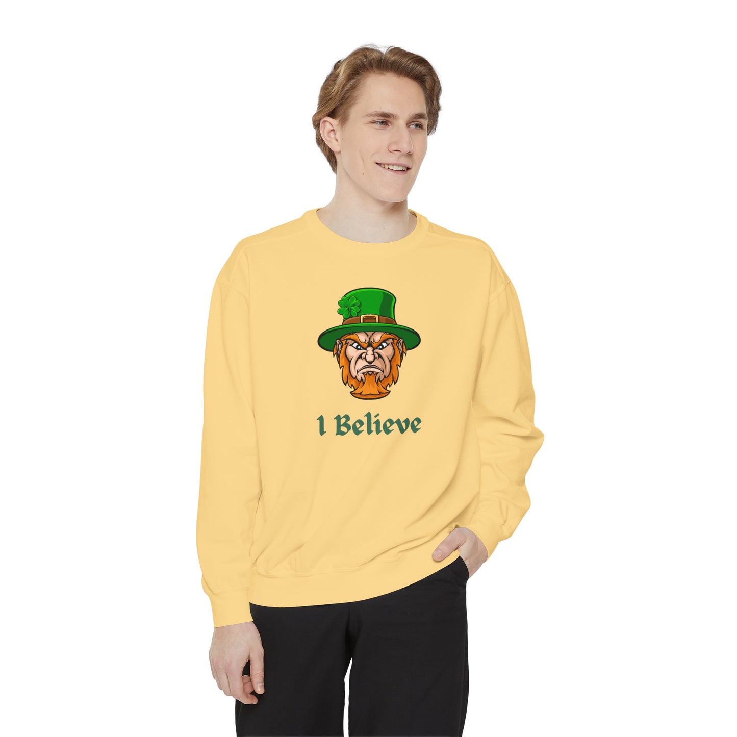 "I Believe" Relaxed Fit Sweatshirt – Bold Leprechaun Graphic