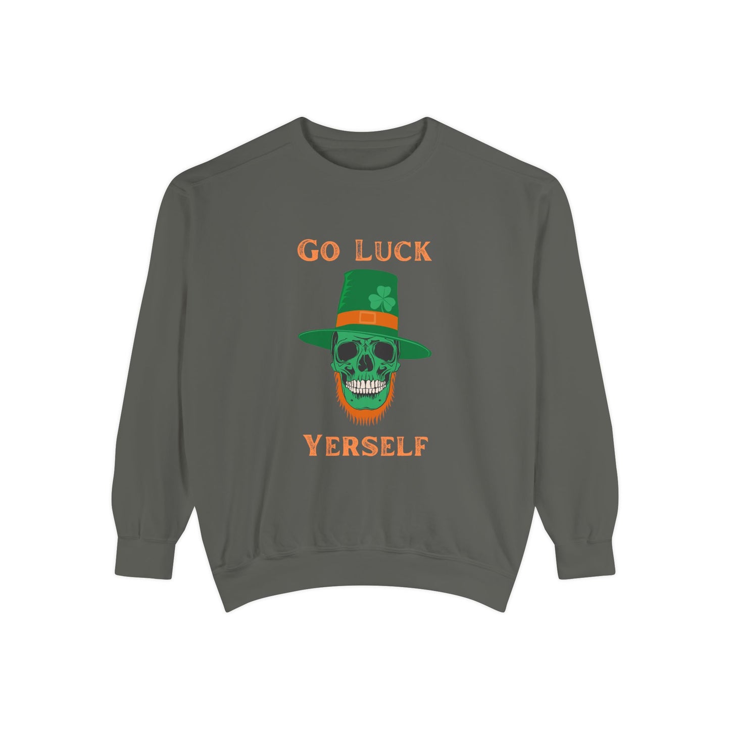 "Go Luck Yerself" Relaxed Fit Sweatshirt – Vintage Emerald Skull
