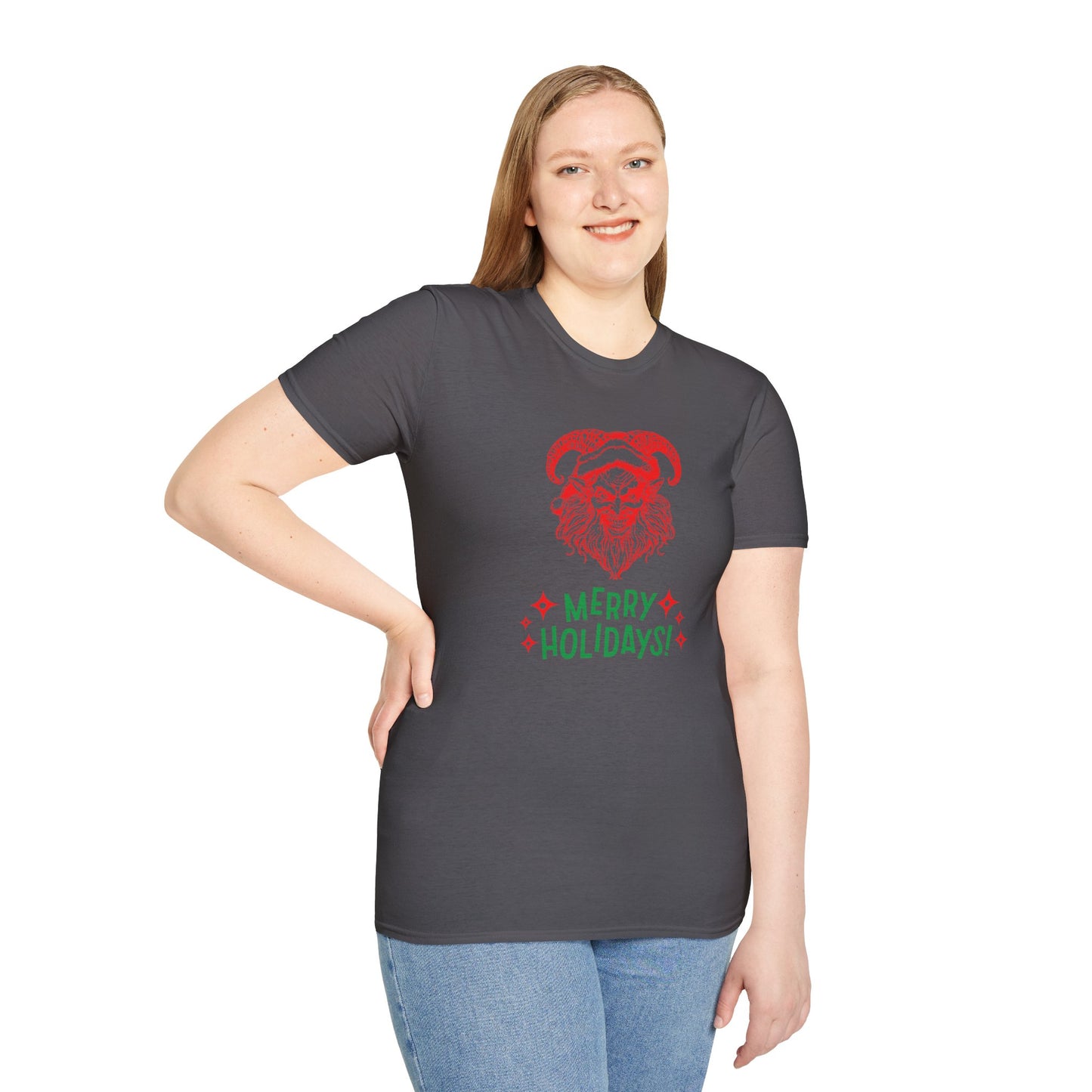 Smiling Krampus "Merry Holidays" Unisex T-Shirt | Ultra-Soft Cotton