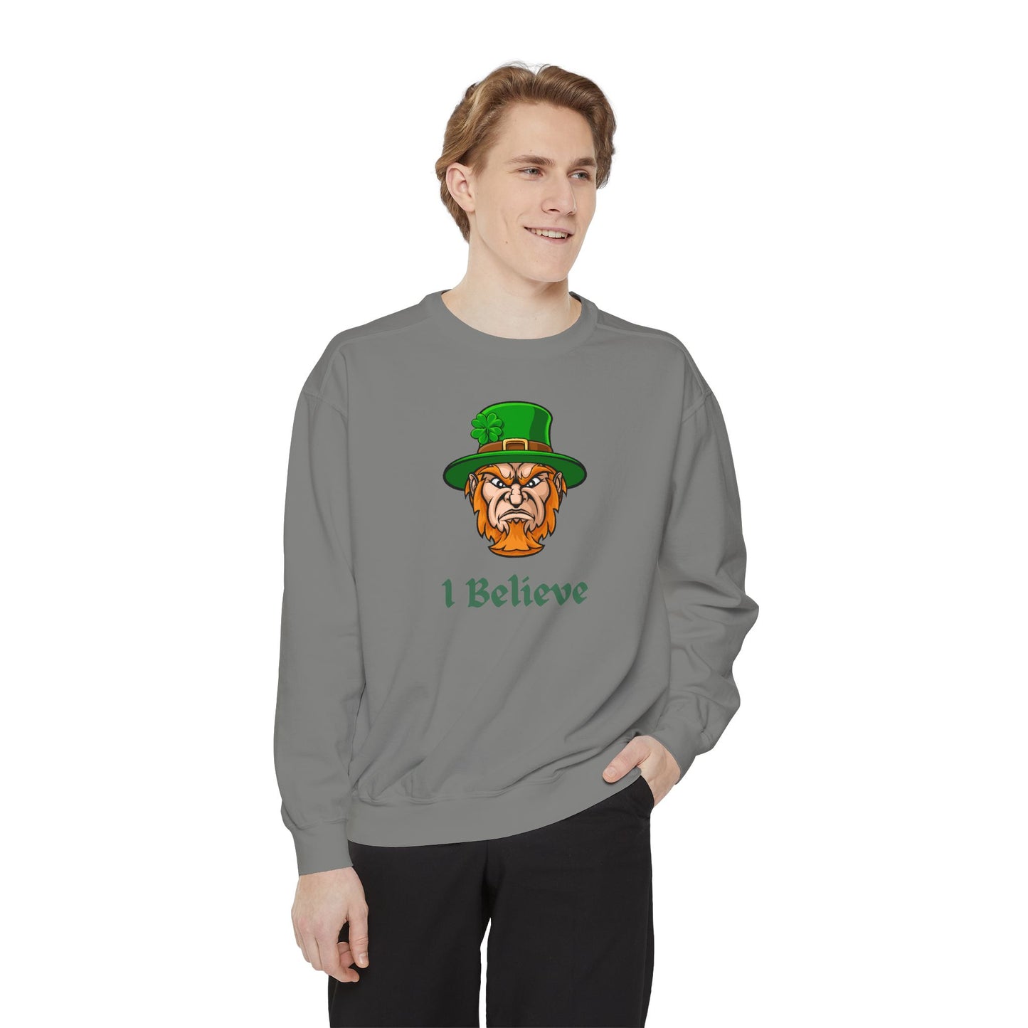 "I Believe" Relaxed Fit Sweatshirt – Bold Leprechaun Graphic