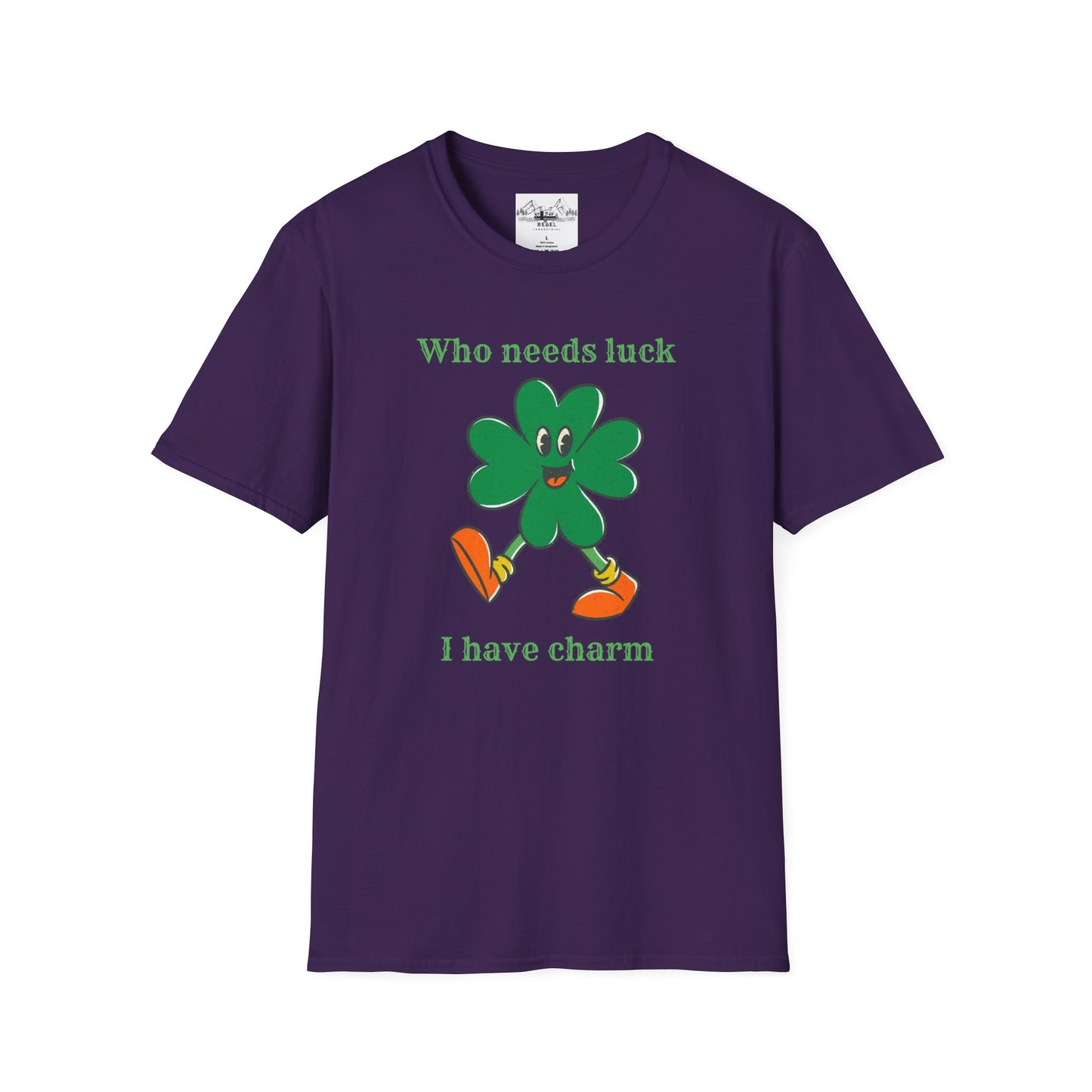 "Who Needs Luck" Graphic Tee – Cheerful Shamrock Character