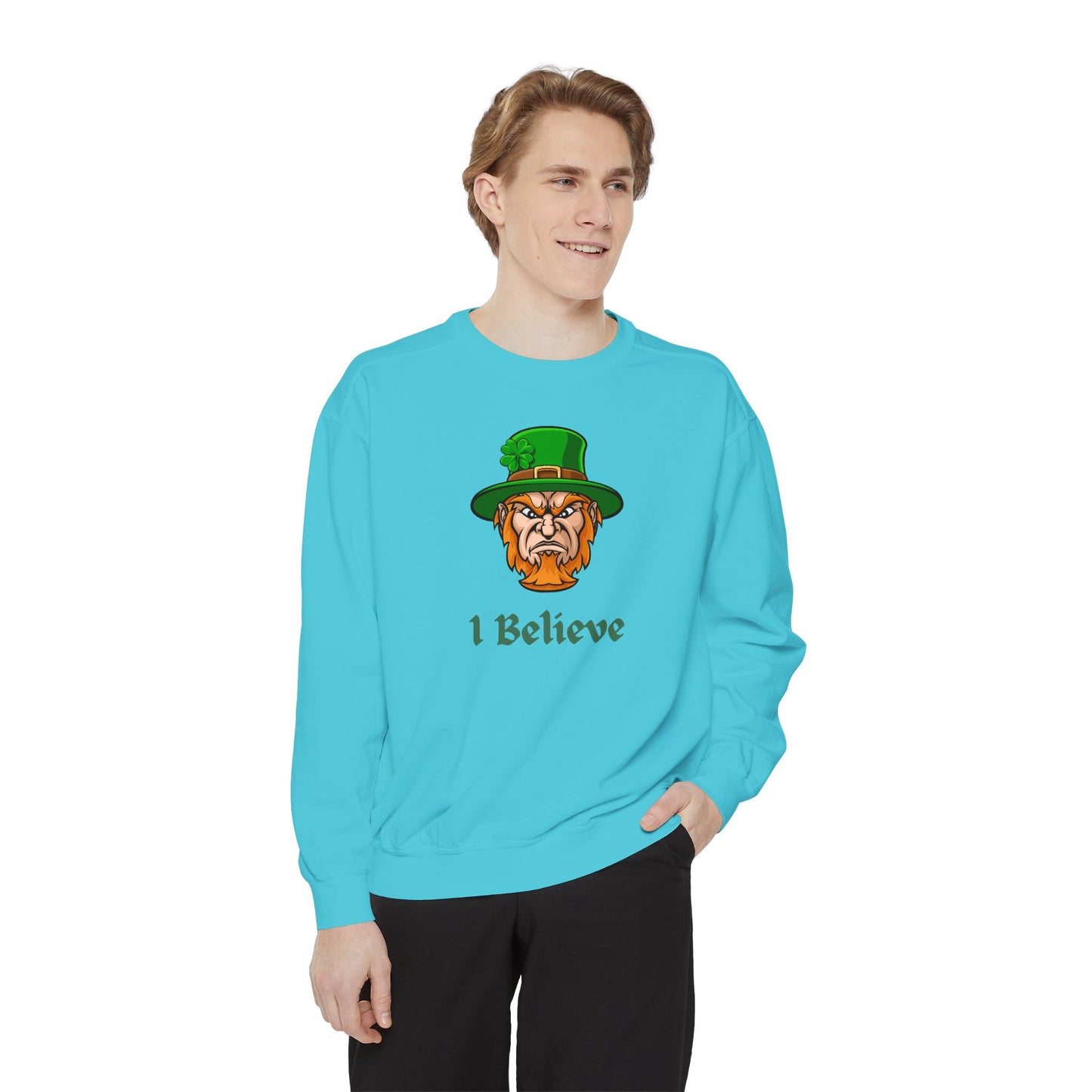 "I Believe" Relaxed Fit Sweatshirt – Bold Leprechaun Graphic