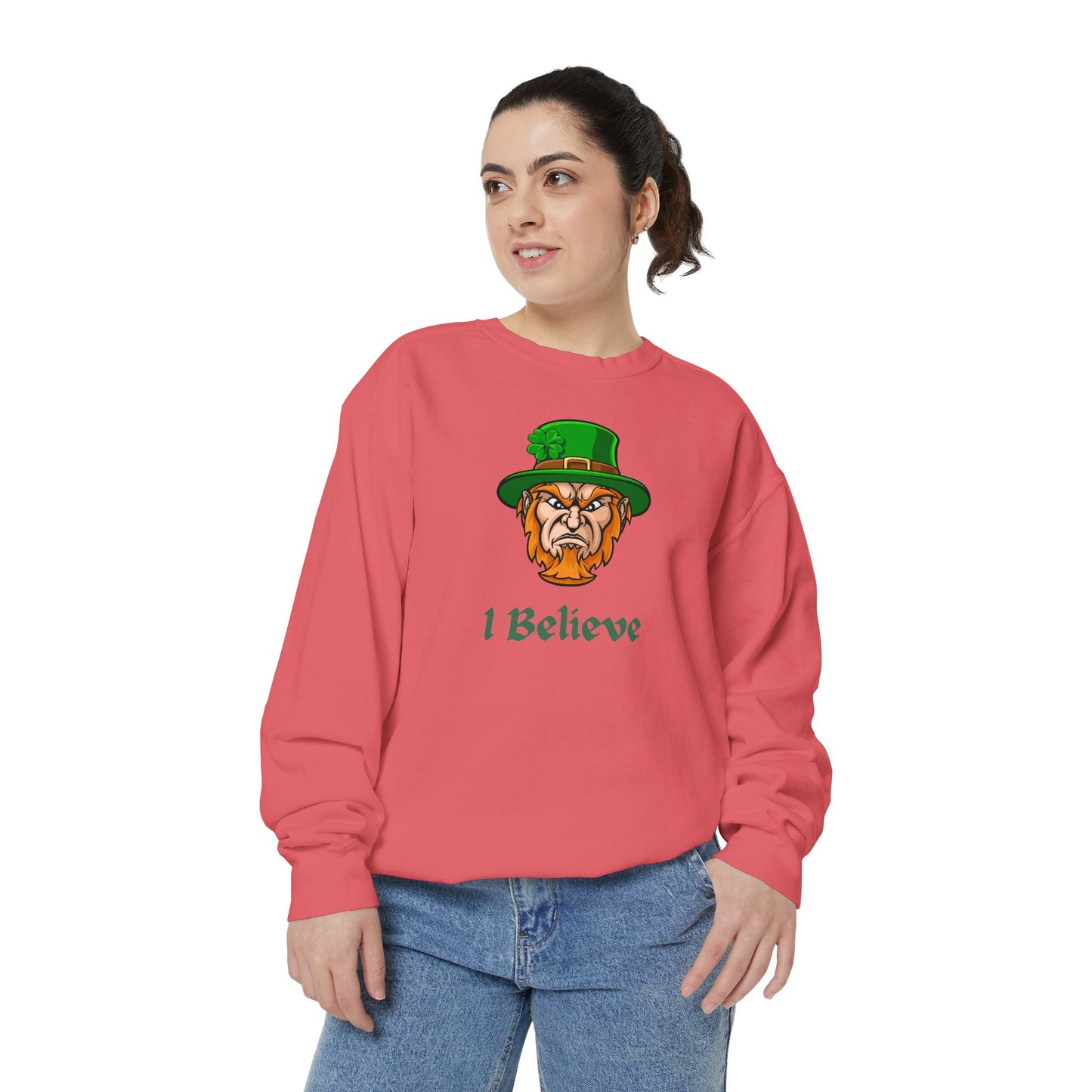 "I Believe" Relaxed Fit Sweatshirt – Bold Leprechaun Graphic