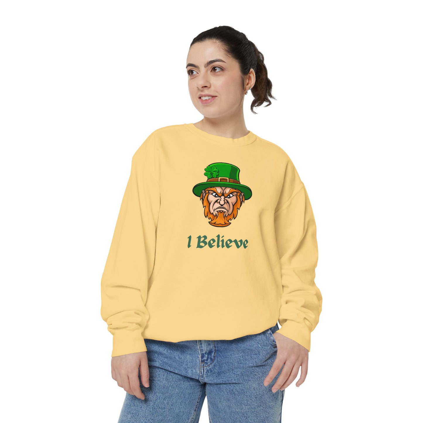 "I Believe" Relaxed Fit Sweatshirt – Bold Leprechaun Graphic