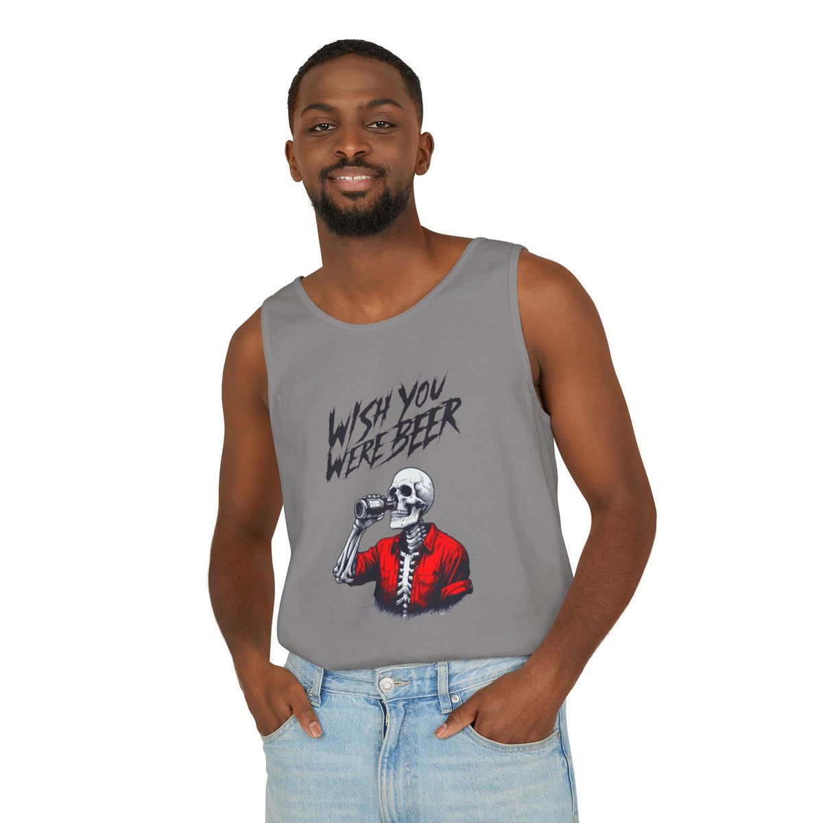 Wish You Were Beer – Funny Skeleton Tank Top