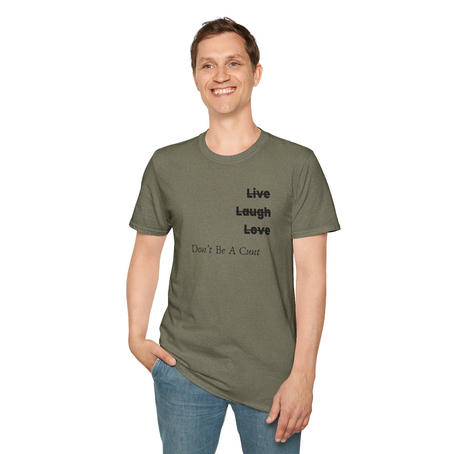 "Live Laugh Love" Subversive Graphic Tee – Wry Humor Statement
