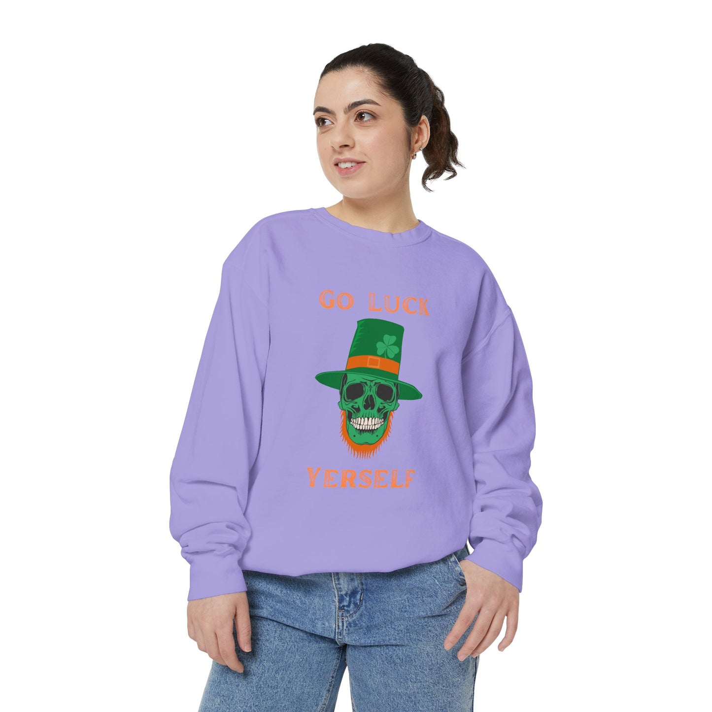 "Go Luck Yerself" Relaxed Fit Sweatshirt – Vintage Emerald Skull
