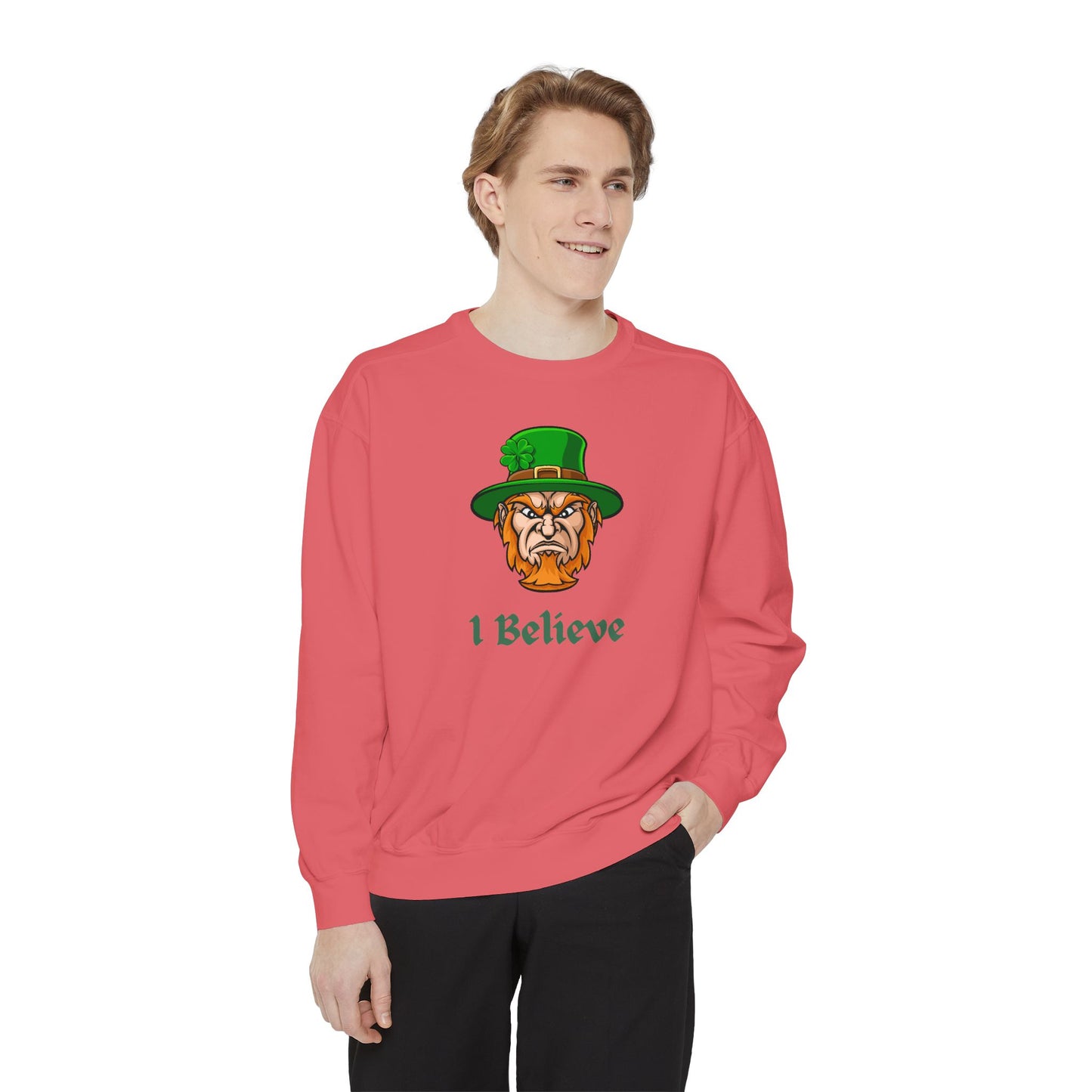 "I Believe" Relaxed Fit Sweatshirt – Bold Leprechaun Graphic