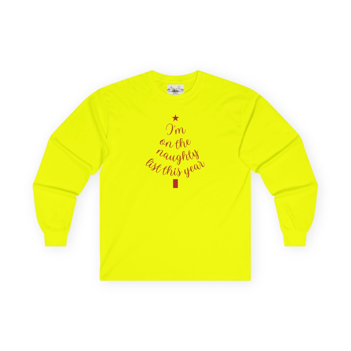 "I'm on the Naughty List This Year" Vintage Long Sleeve Tee | Cozy Tree Script