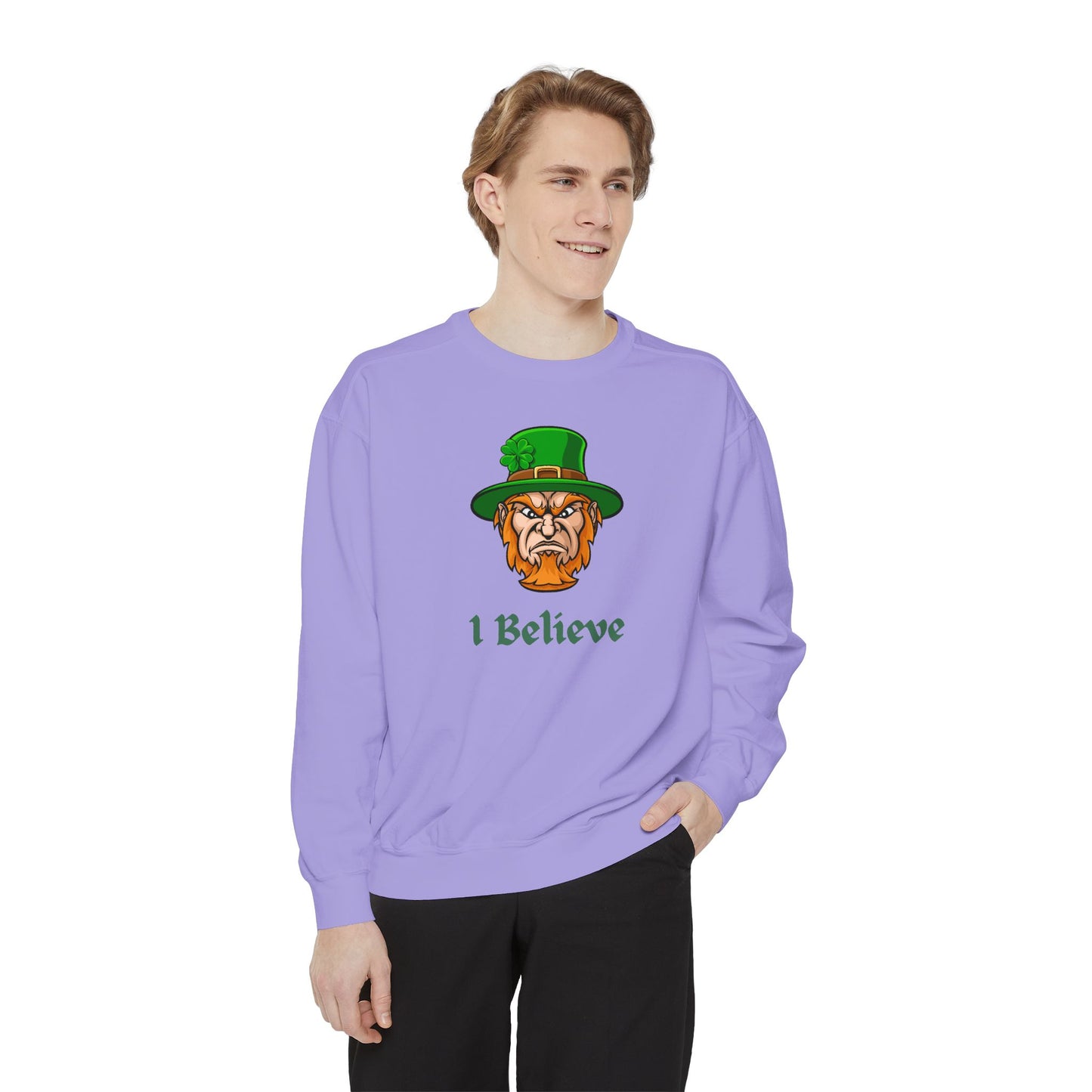 "I Believe" Relaxed Fit Sweatshirt – Bold Leprechaun Graphic