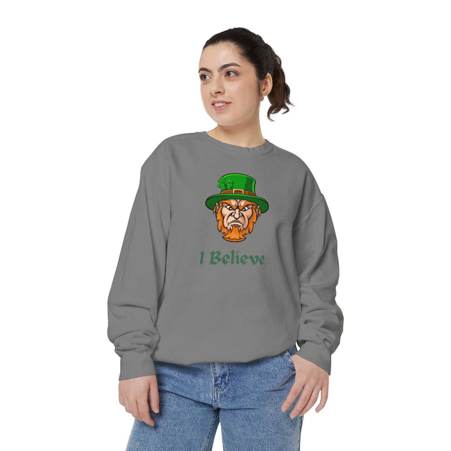 "I Believe" Relaxed Fit Sweatshirt – Bold Leprechaun Graphic