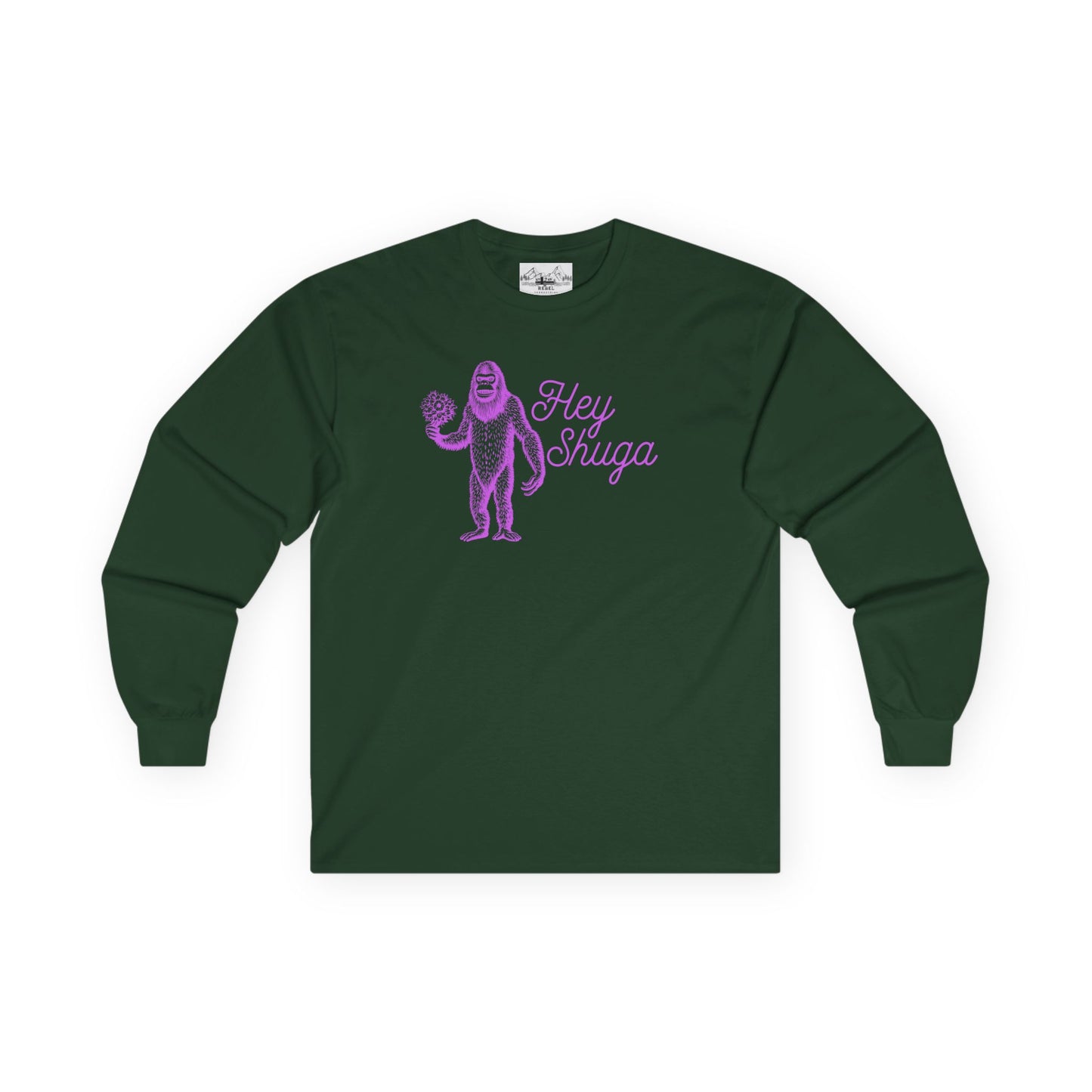 Hey Shuga Long Sleeve Tee – Bigfoot with Flowers in Pink