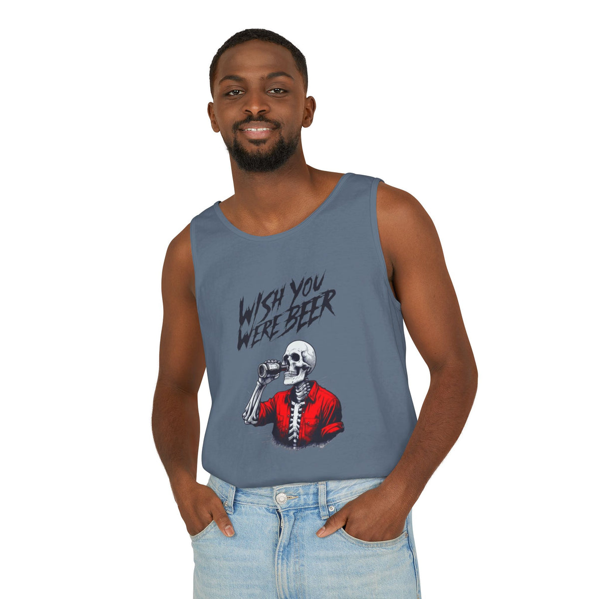 Wish You Were Beer – Funny Skeleton Tank Top