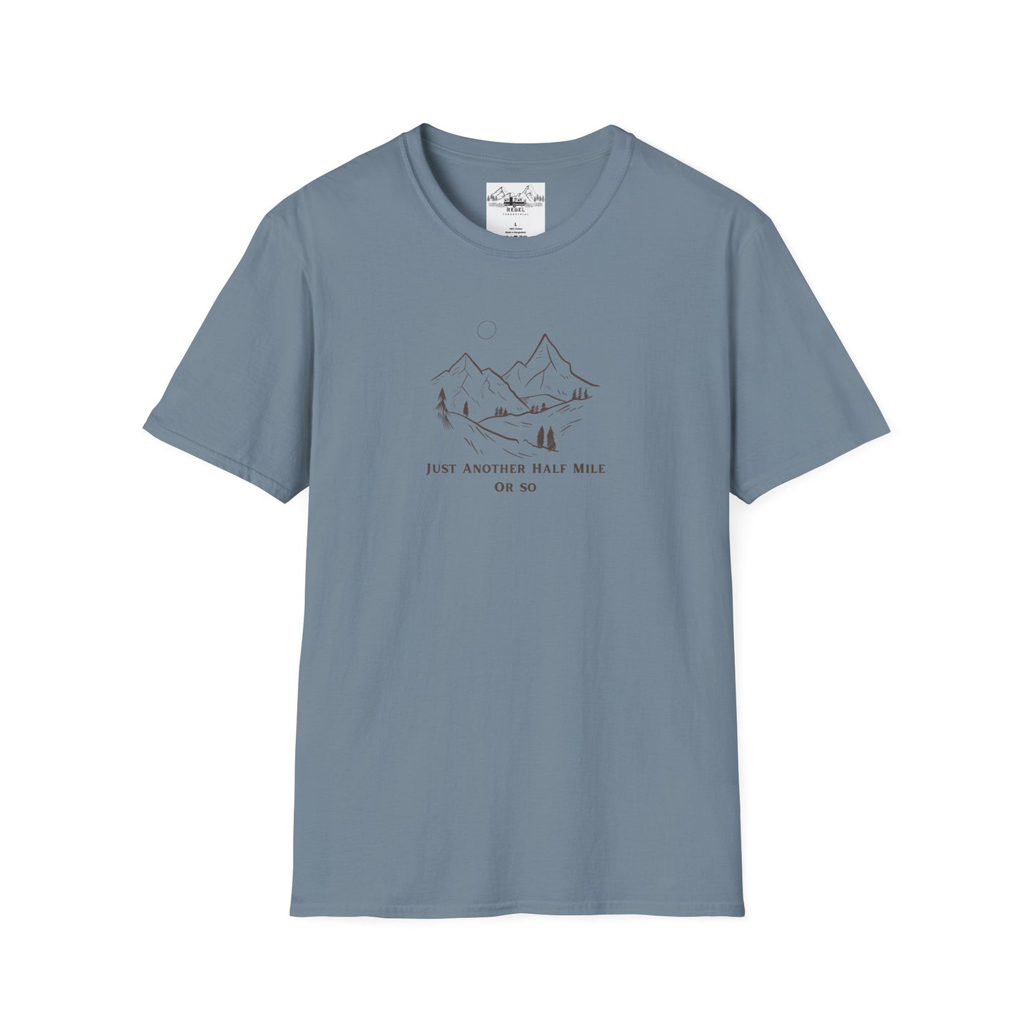 Just Another Half Mile or So | Minimalist Mountain Scene Unisex Softstyle T-Shirt