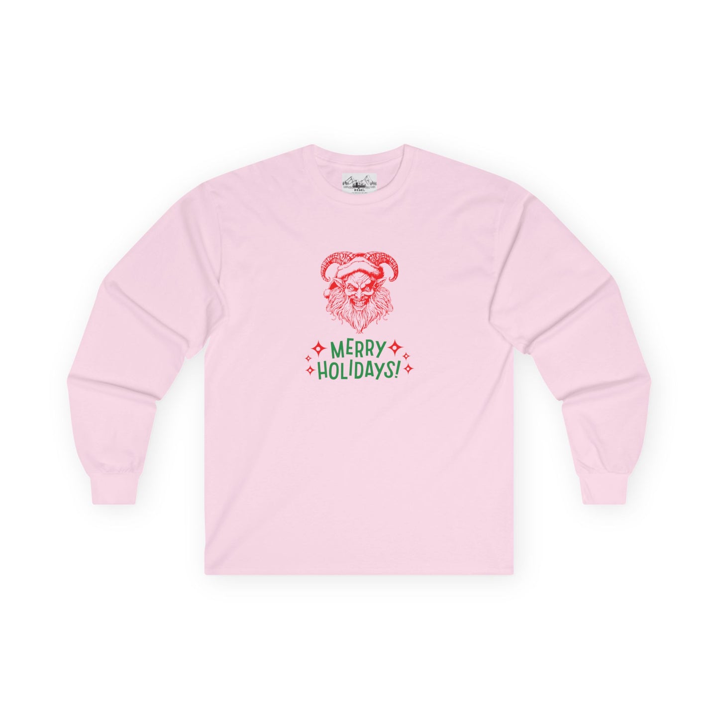 Smiling Krampus "Merry Holidays" Vintage Long Sleeve Tee | Dark Holiday Humor