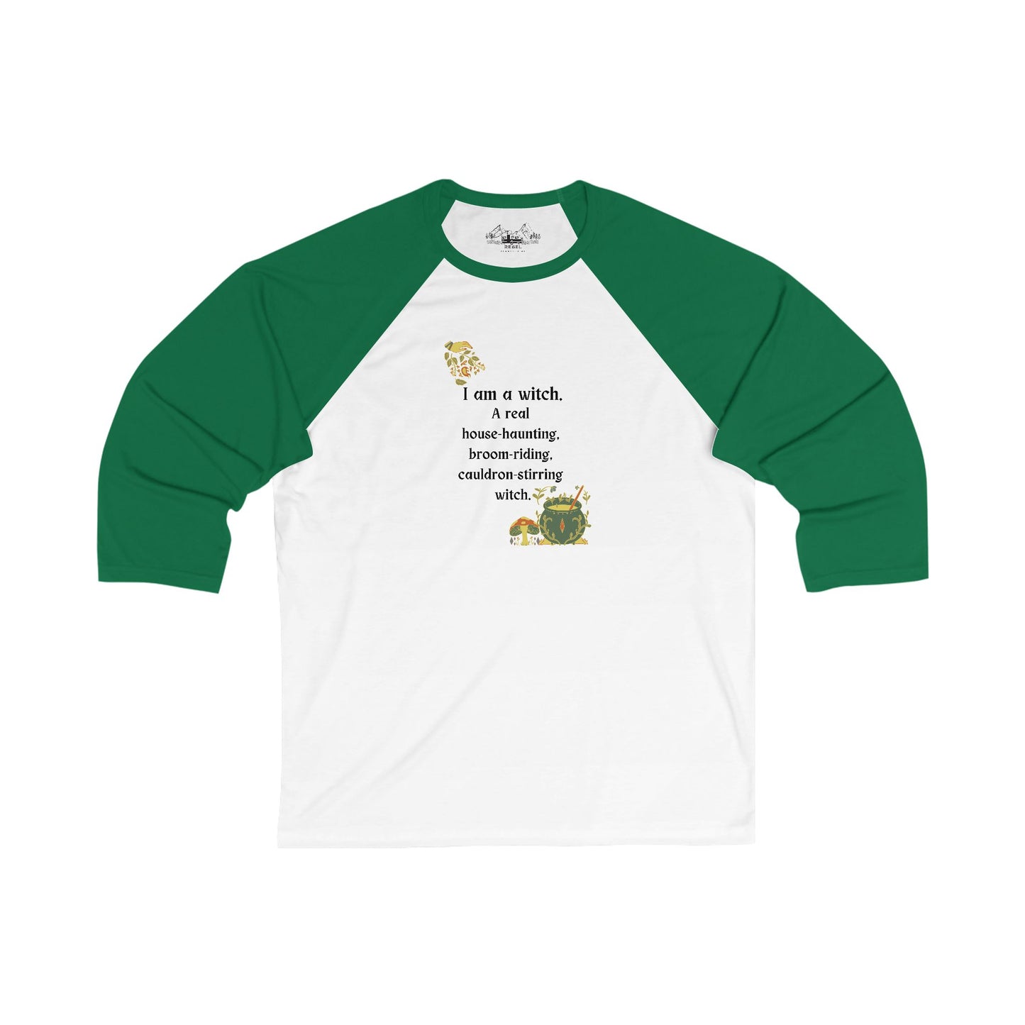 The Real Witch Cauldron & Broom 3/4 Sleeve Baseball Tee