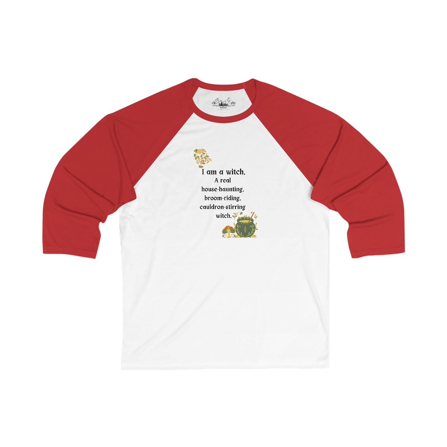 The Real Witch Cauldron & Broom 3/4 Sleeve Baseball Tee